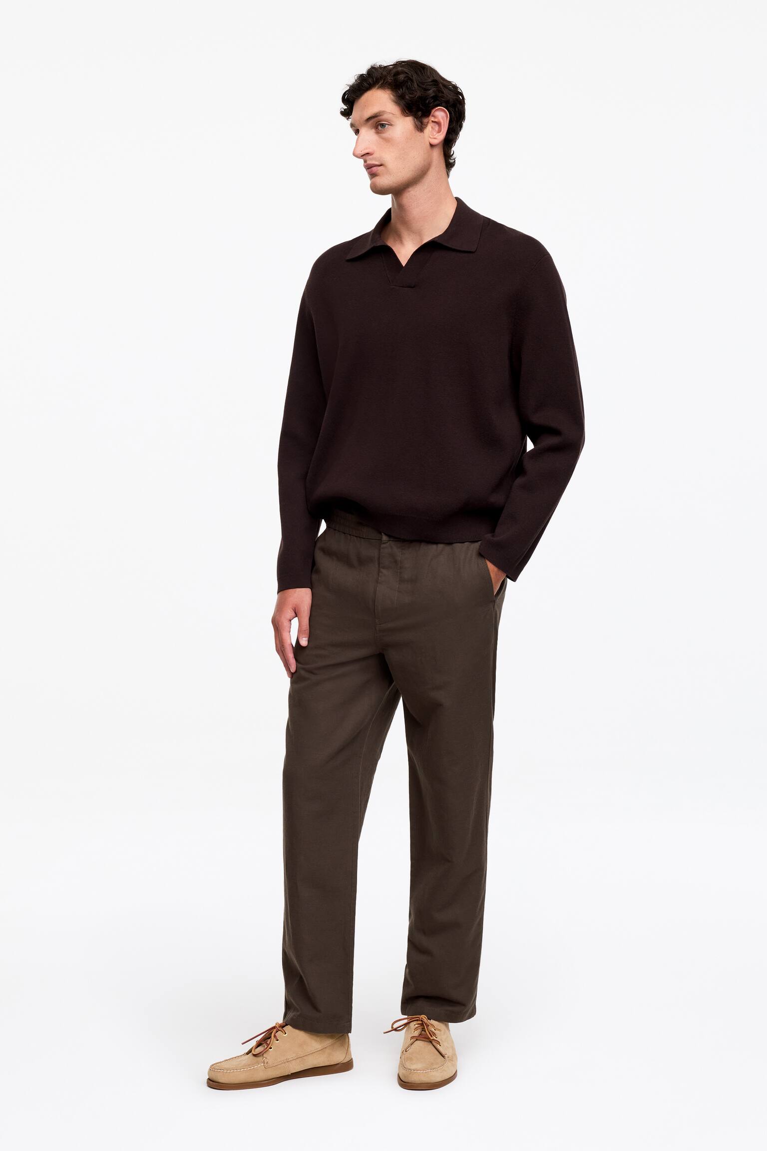 Byxor i linneblandning - Brun/Mörkblå - 5