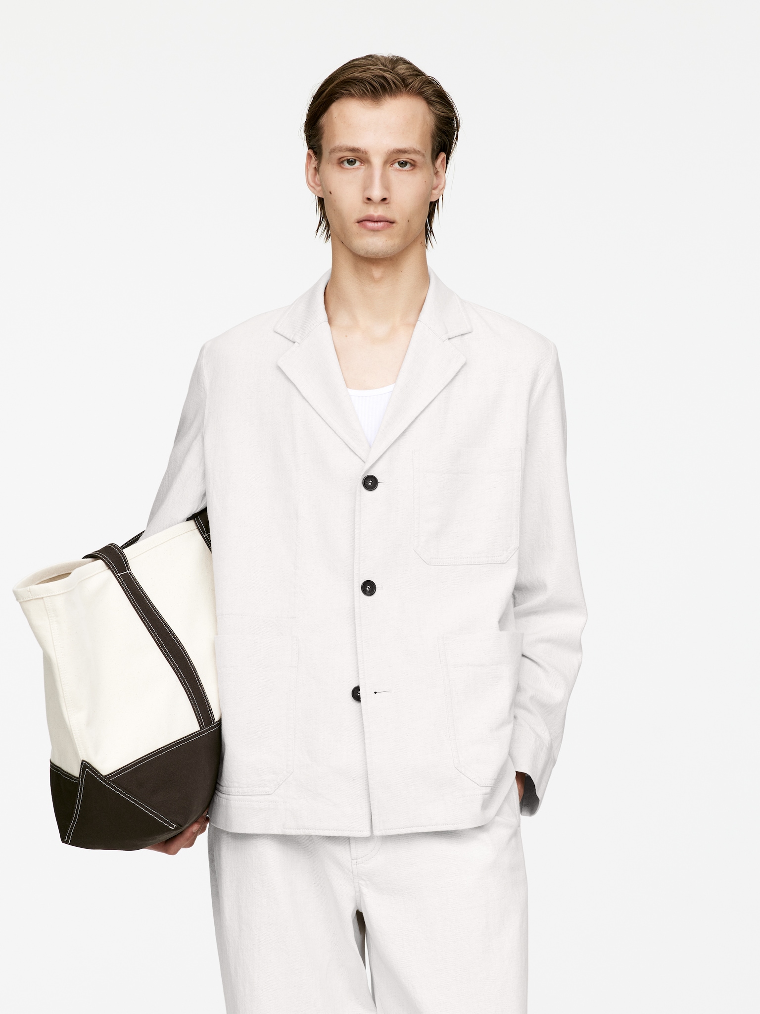 Blazer en coton et lin - Blanc/Bleu foncé - 4