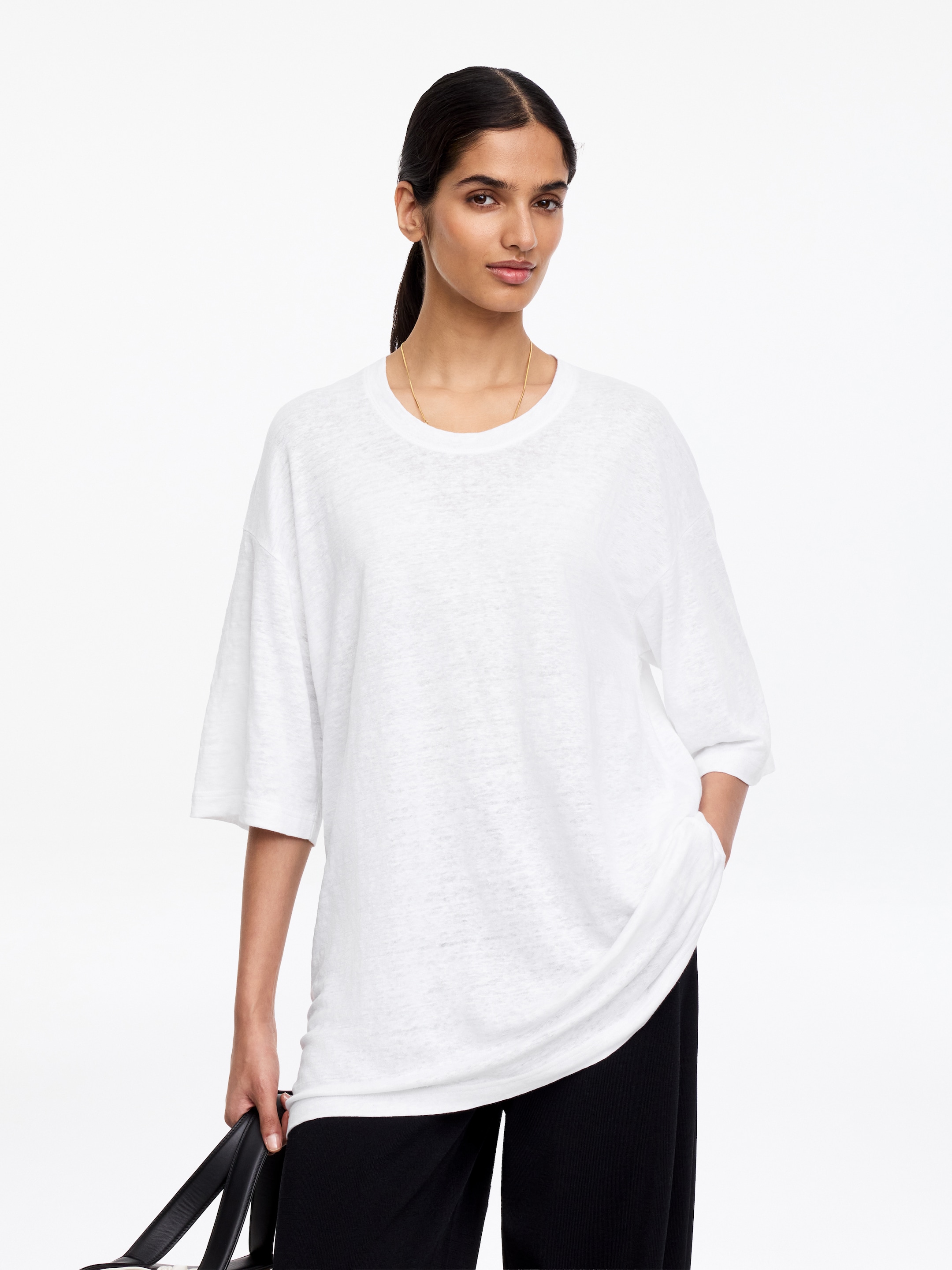 Oversized Linen T-Shirt-#FFFFFF-18572