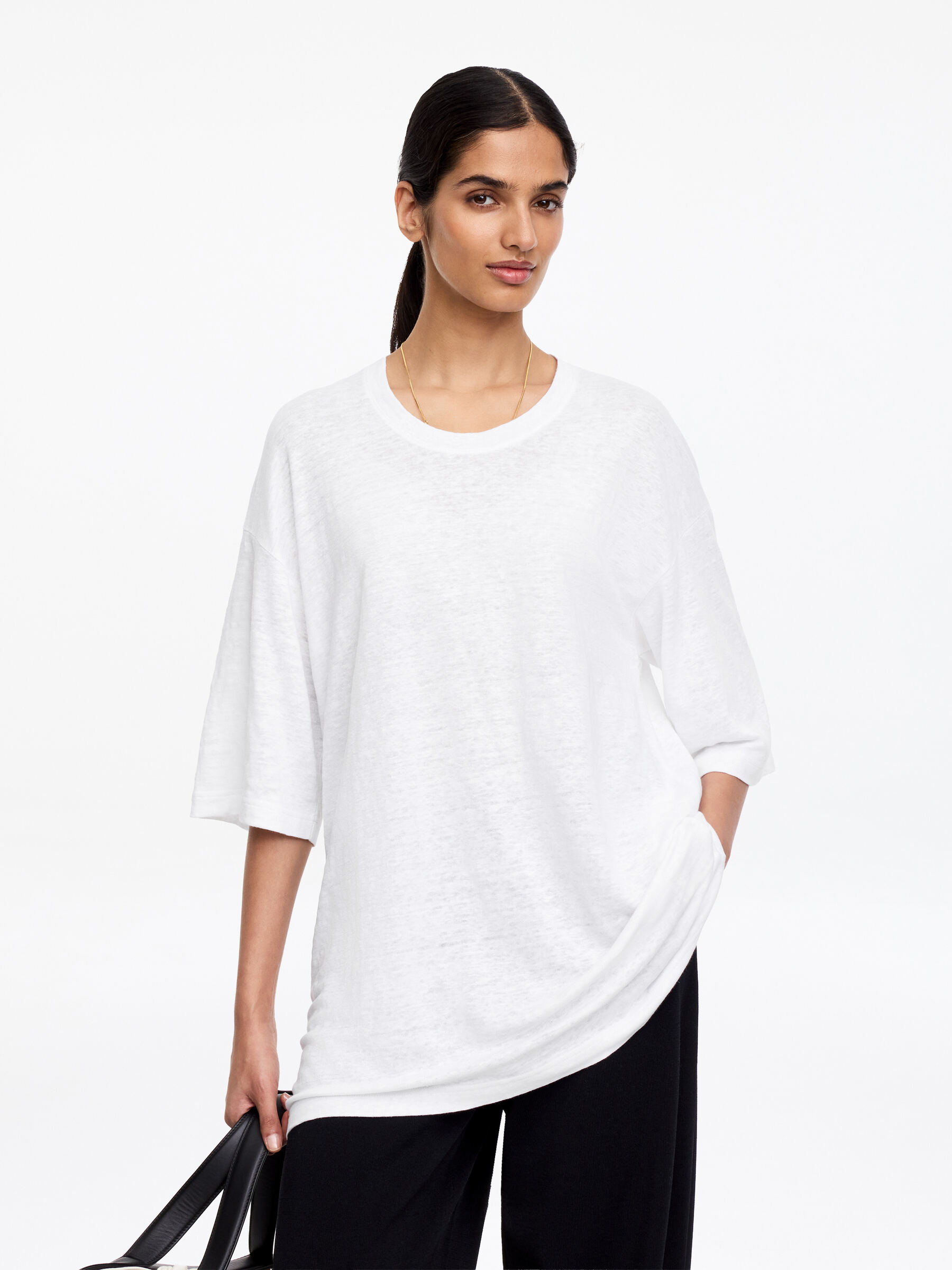 Lniany T-shirt oversize-#FFFFFF-18572