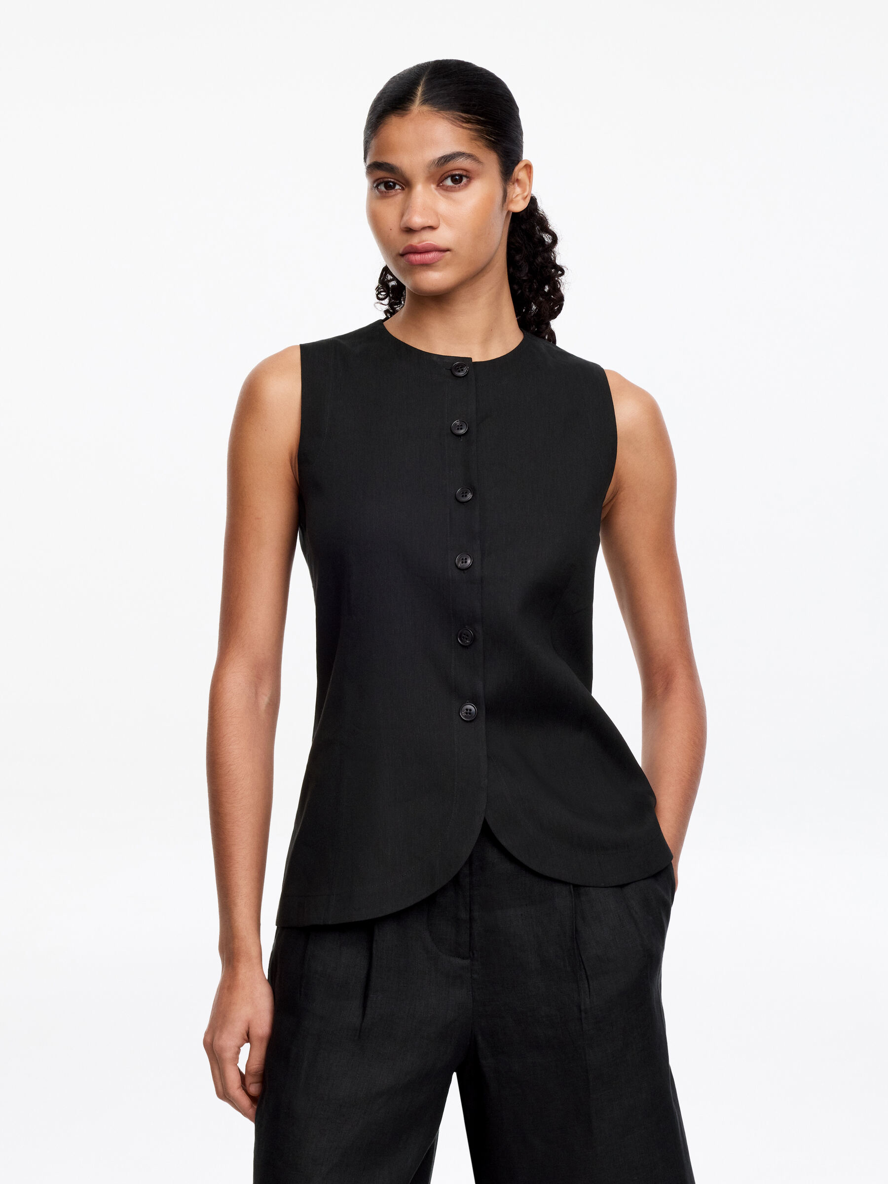 Linen-Blend Waistcoat - Black - Regular fit - Women - StillMedia/Lookbook - 15