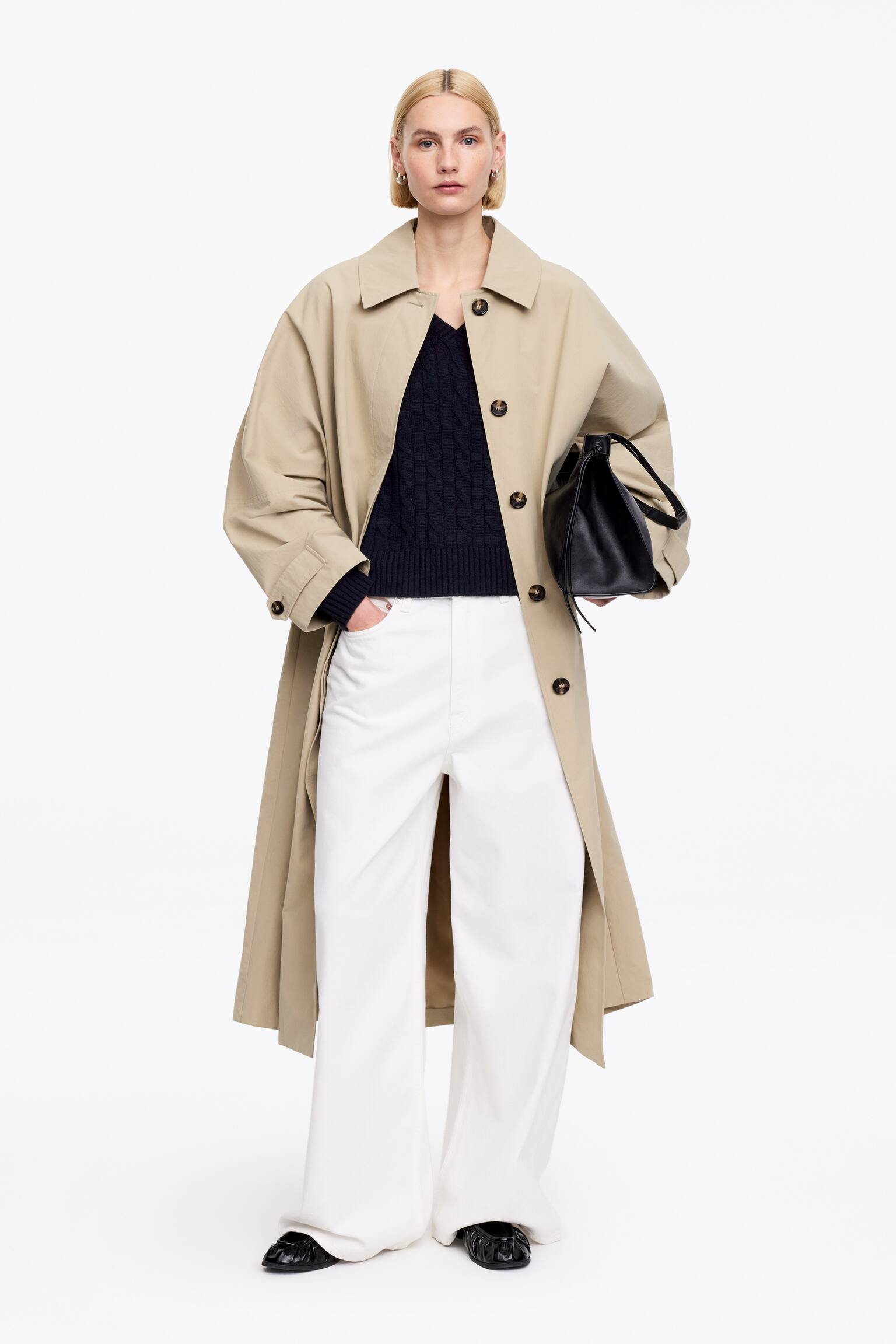 Пуловер с V-образно деколте от чист кашмир - Тъмносиньо/Бежово - 3