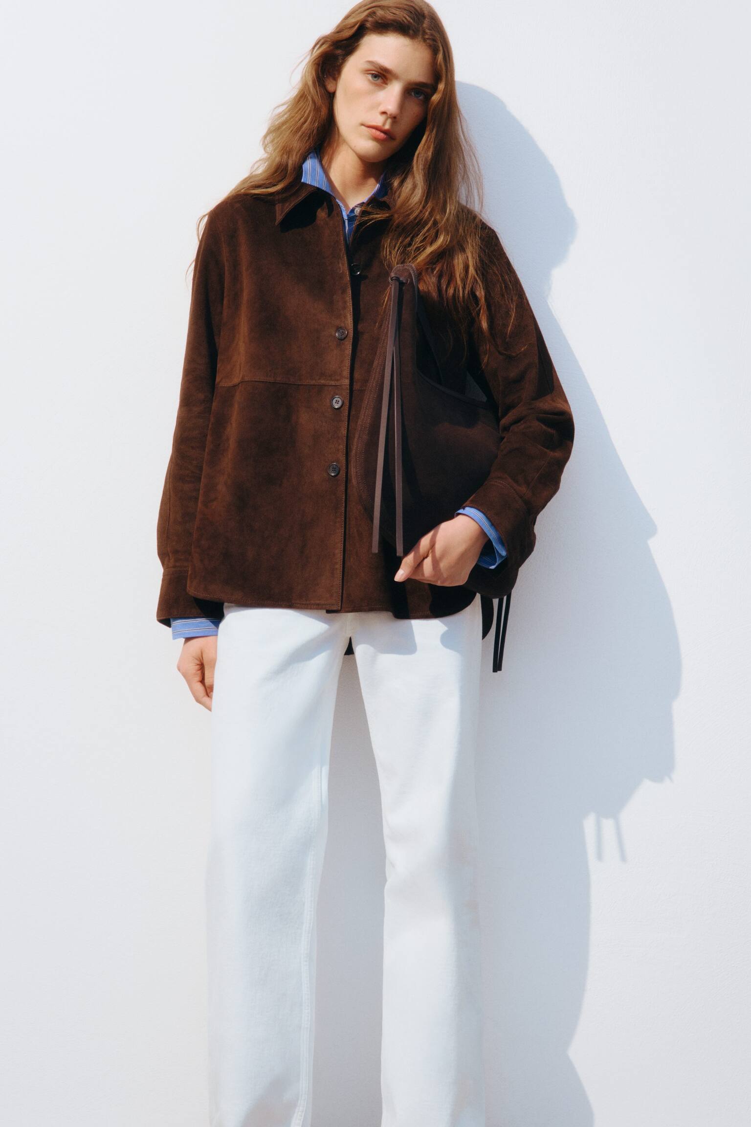 Τσάντα Ώμου Από Σπλιτ Σουέτ - Σκούρο Καφέ - 8