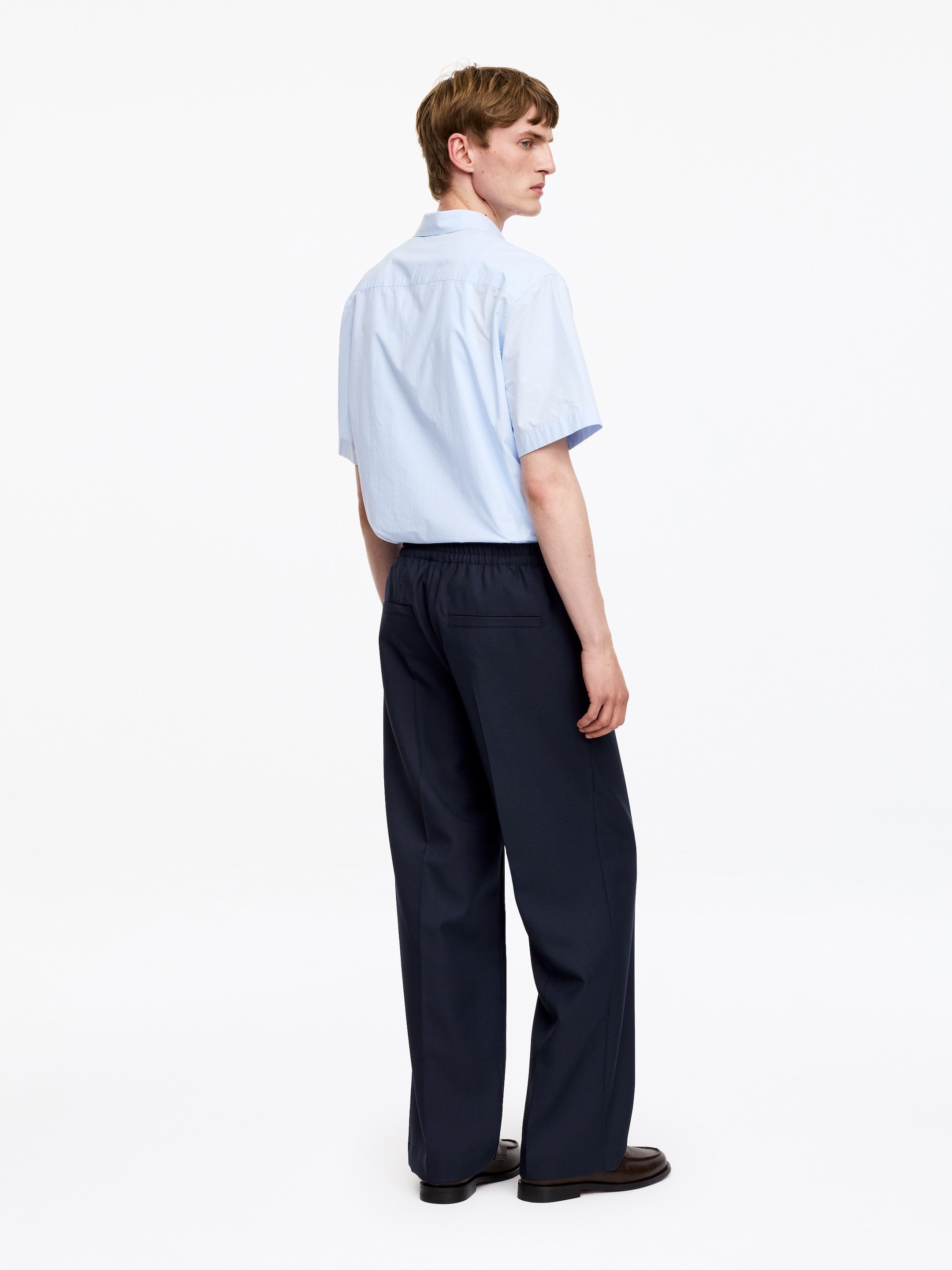 Pantaloni pull on in hopsack a gamba larga - Blu scuro - Loose fit - Men - StillMedia/Lookbook - 5