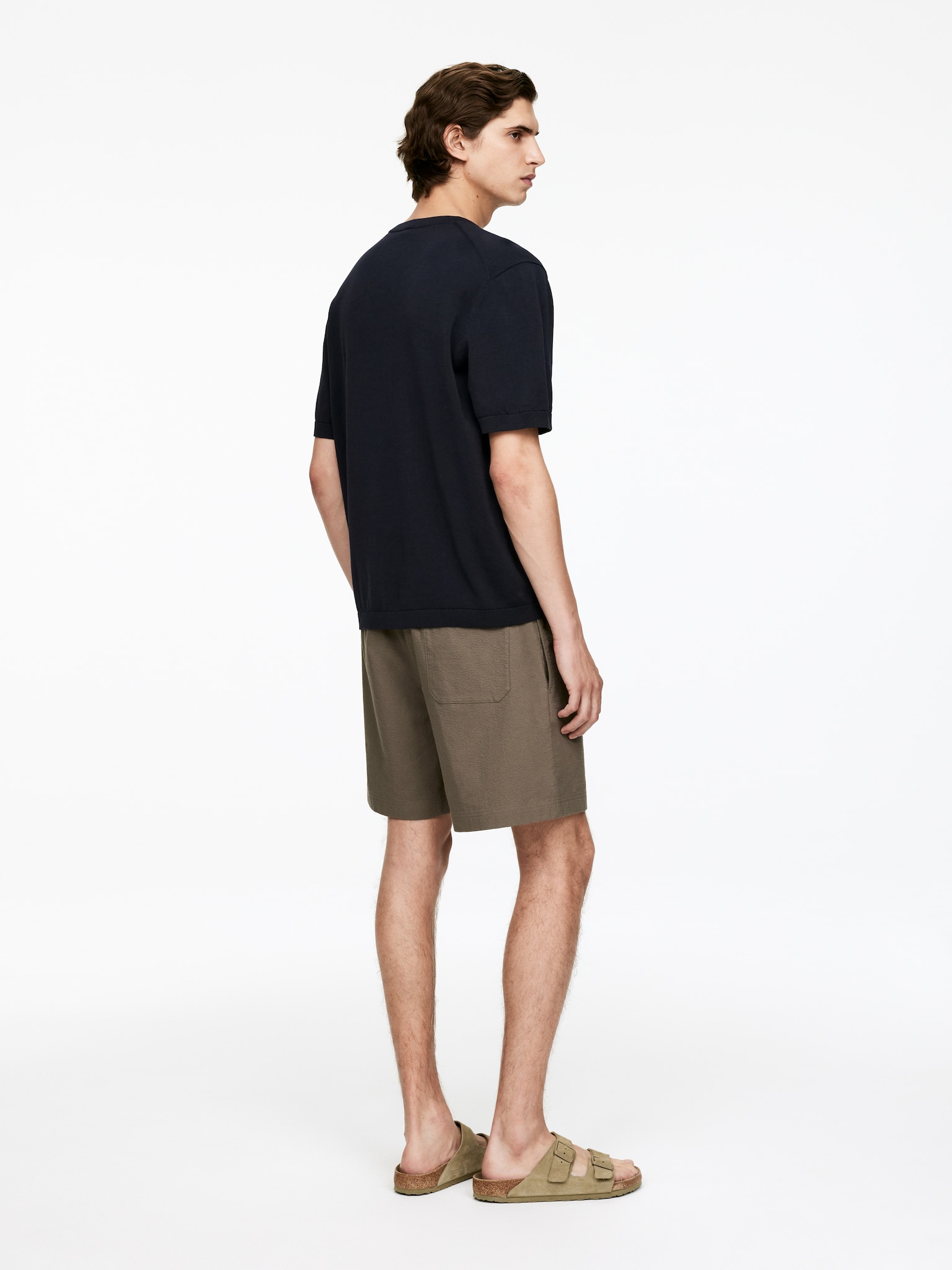 Feinstrick-T-Shirt aus Baumwolle - Dunkelblau/Khaki - 5