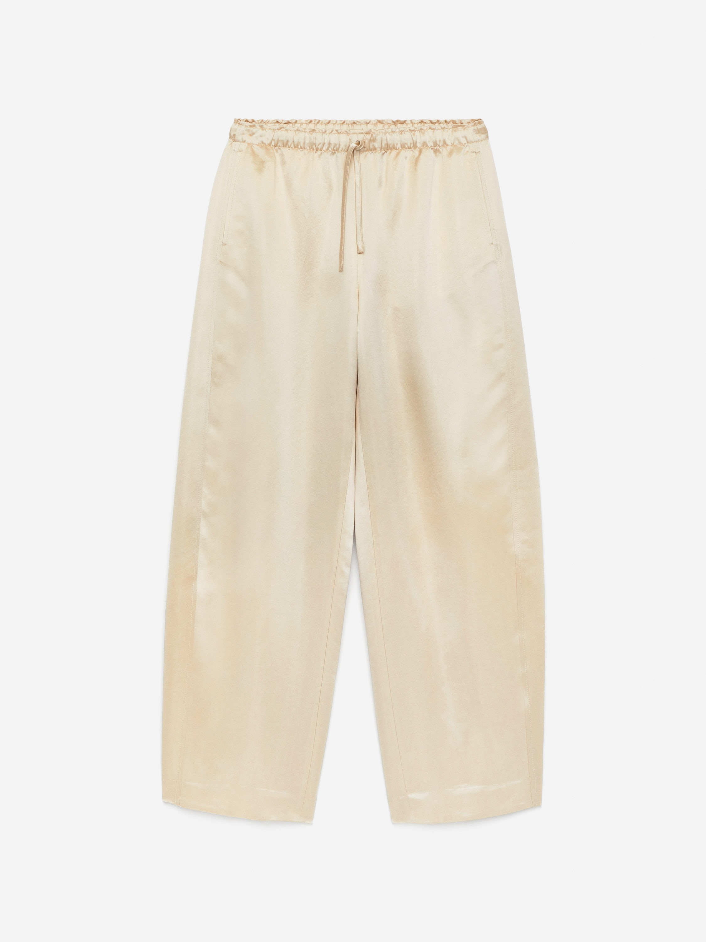 Drawstring Satin Trousers-Beige-16343