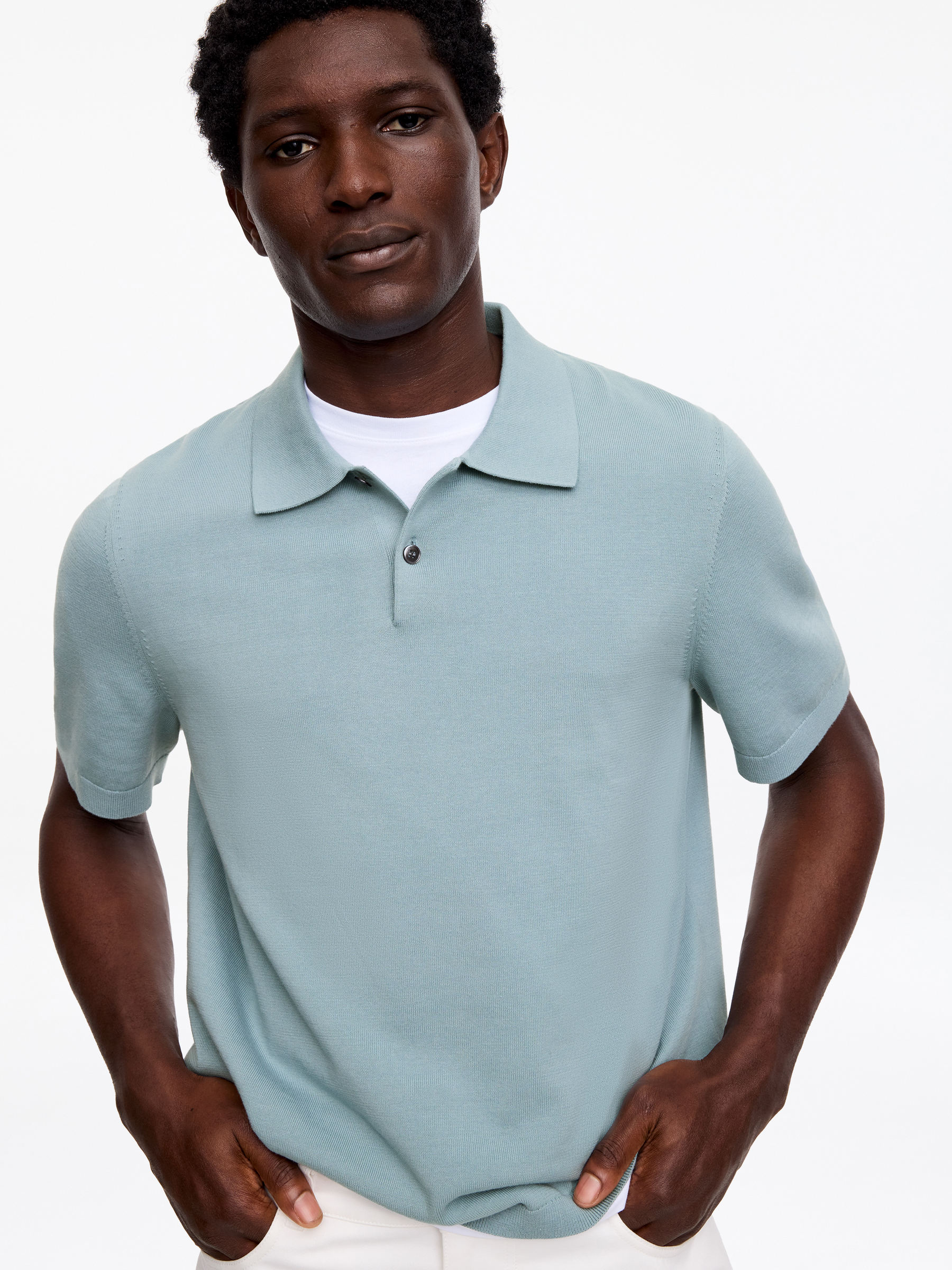 Fine-Knit Polo Shirt - Dusty Turquoise - Regular fit - Men - StillMedia/Lookbook - 4