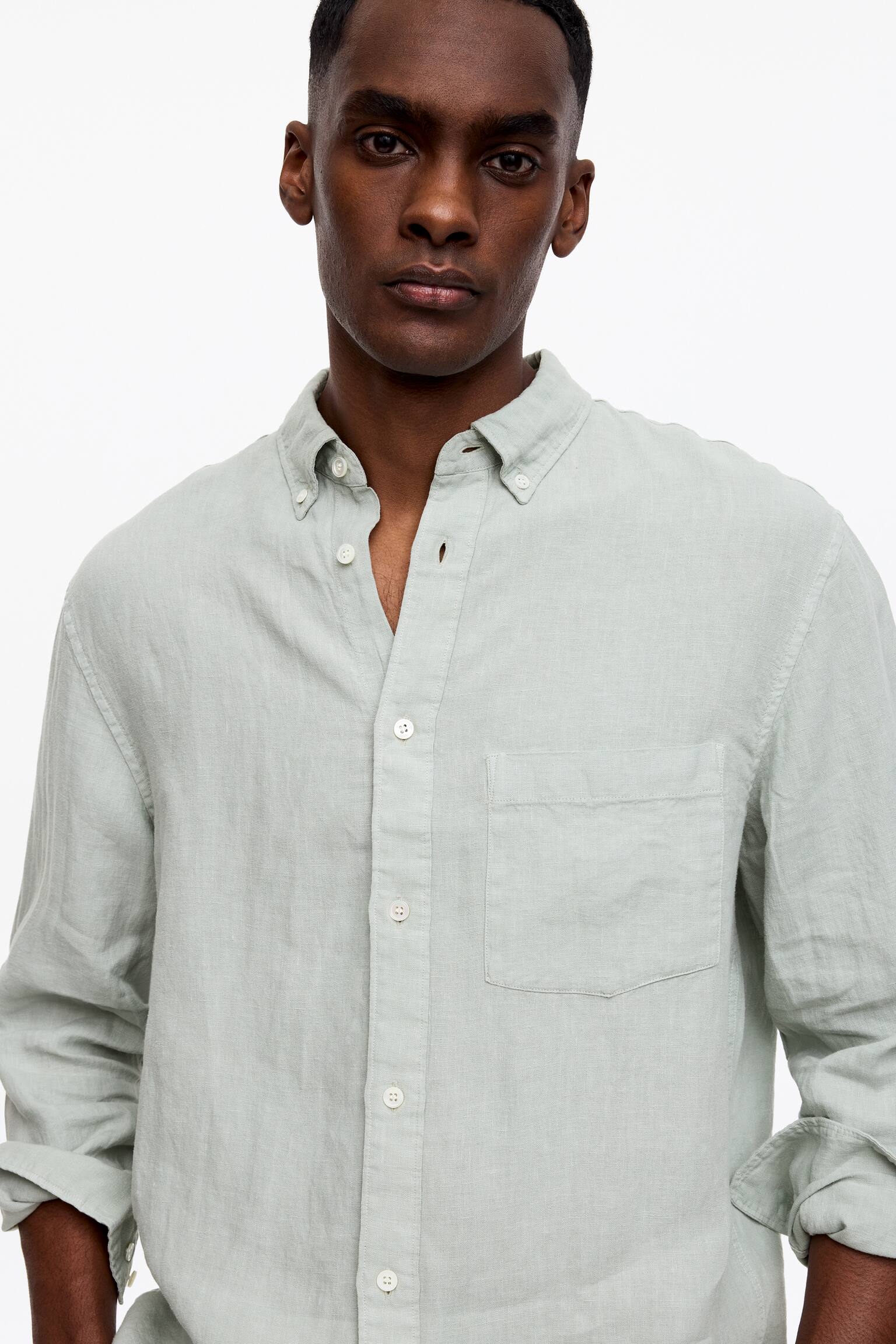 Vid linneskjorta - Mintgrön/Mörkblå/Off-white/Mörk dimrosa - 5