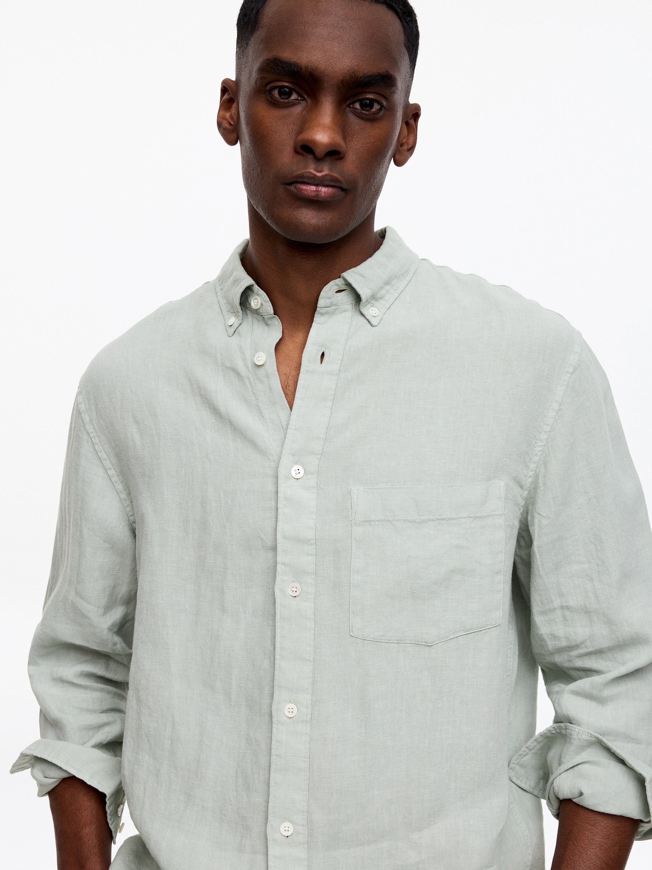 Relaxed Linen Shirt - Mint Green - Relaxed fit - Men - StillMedia/Lookbook - 3