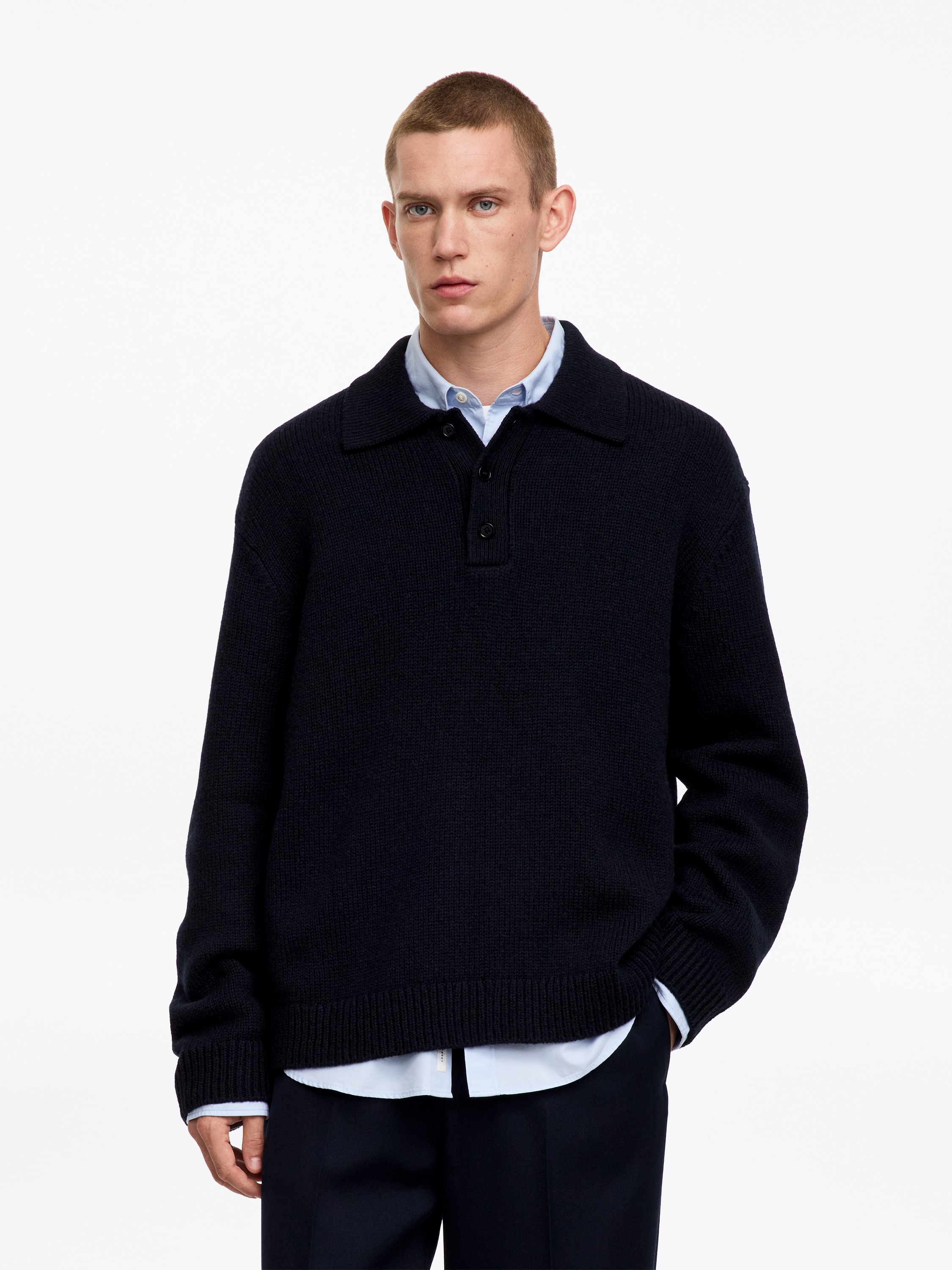 Polopullover aus Wolle - Dunkelblau/Graumeliert