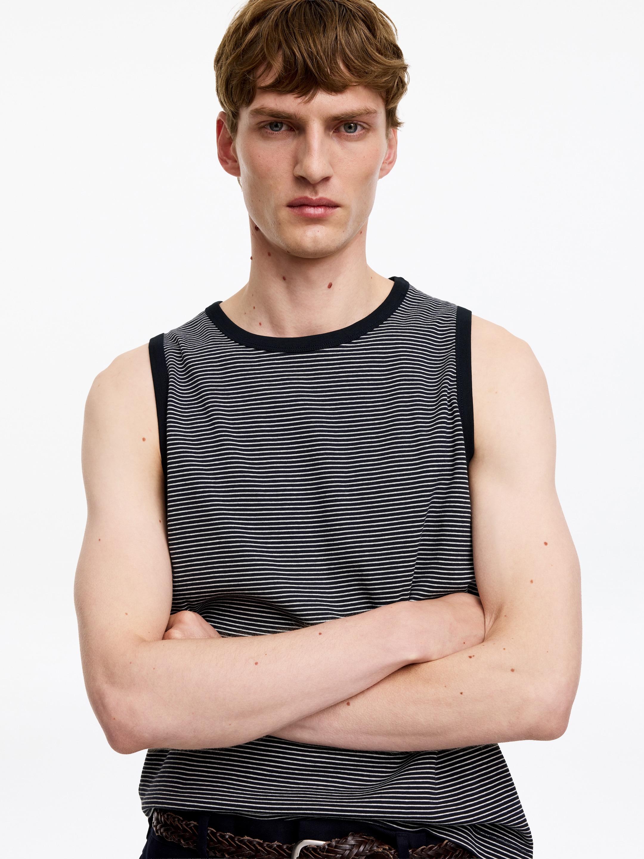 Ribbed Tank Top - Dark Blue/White - Regular fit - Men - StillMedia/Lookbook - 5
