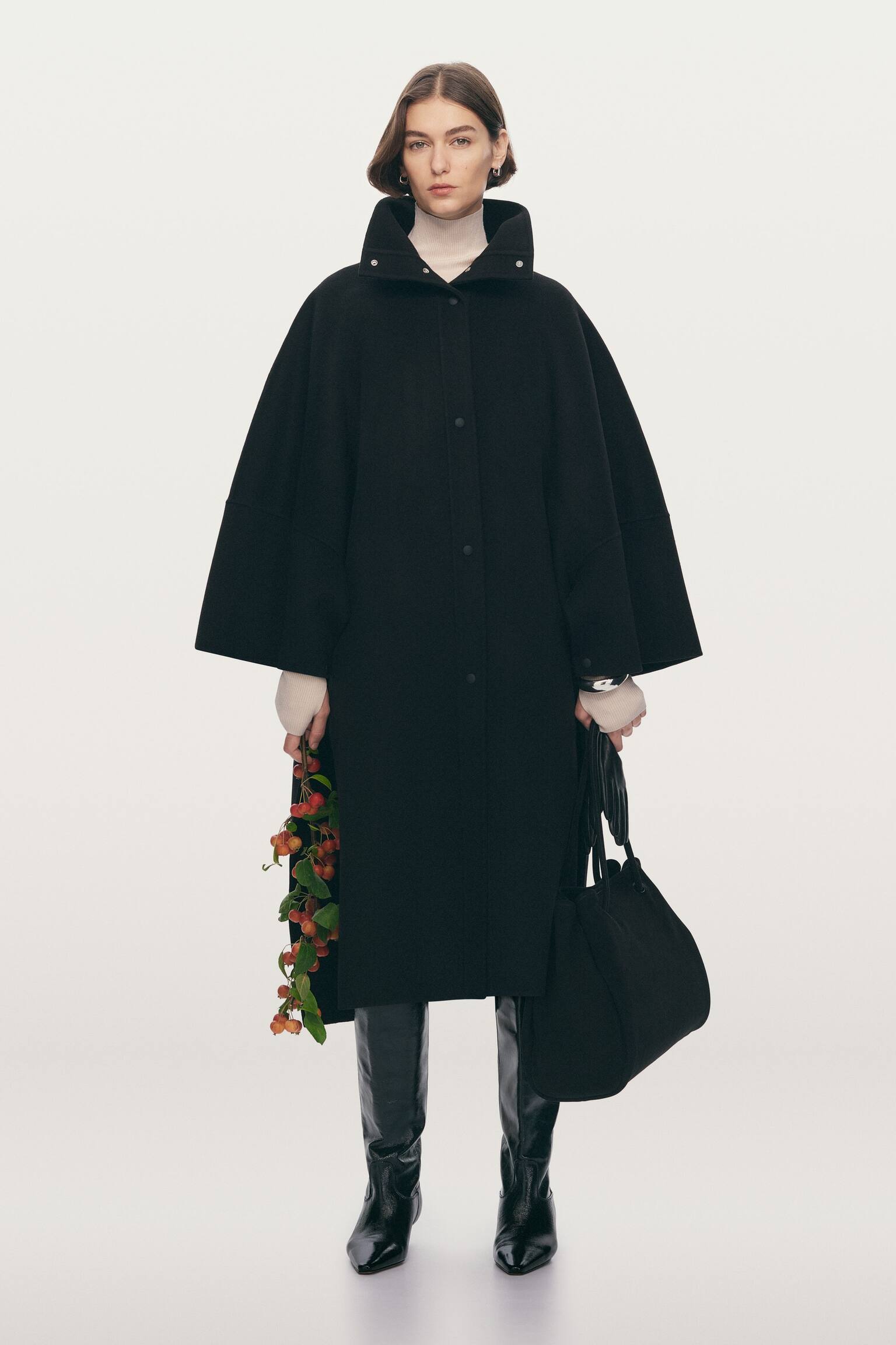 Plášť z vlněné směsi Doublé - Černá - 8