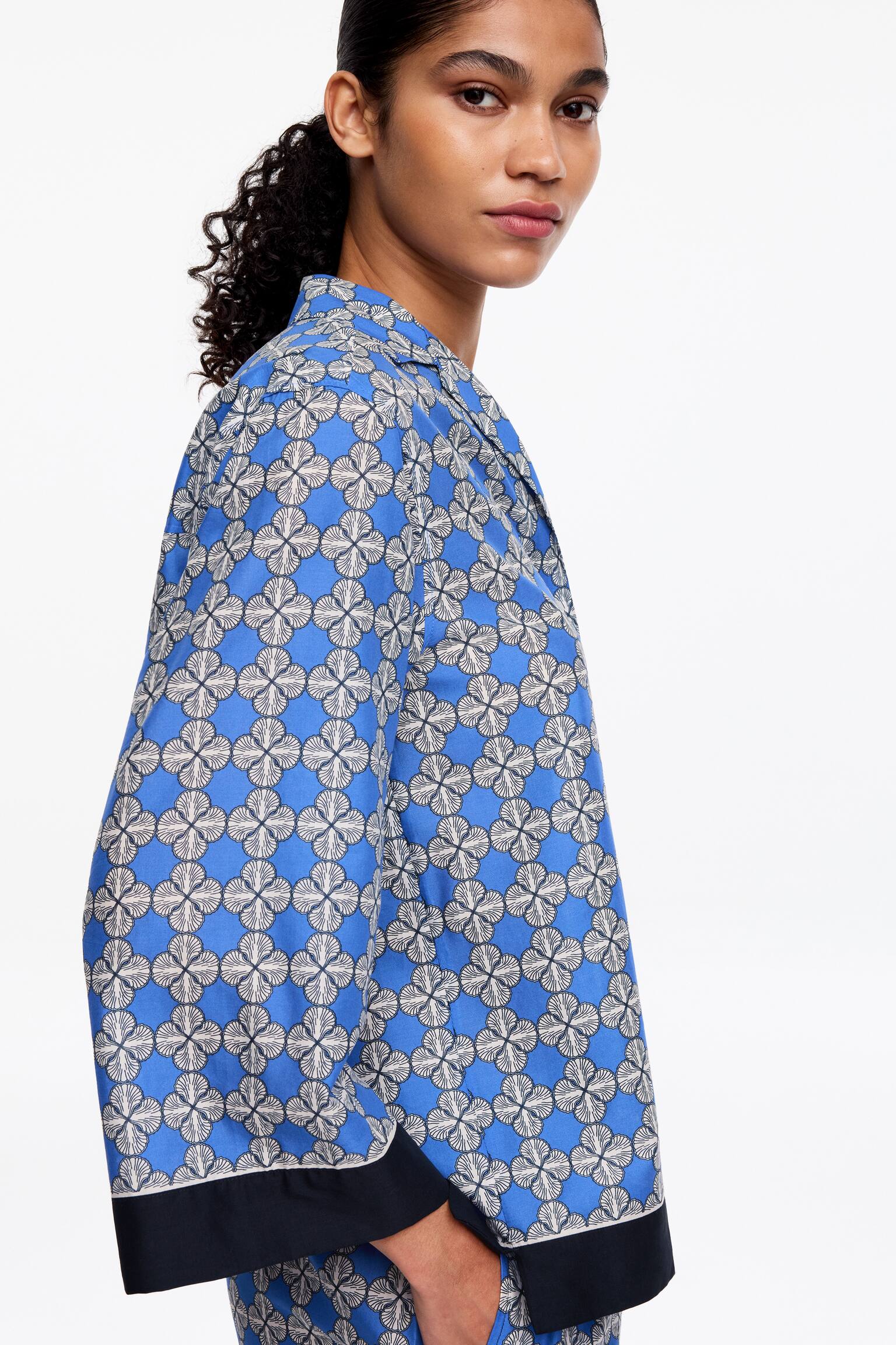 Chemise en lyocell mélangé-Bleu - 4