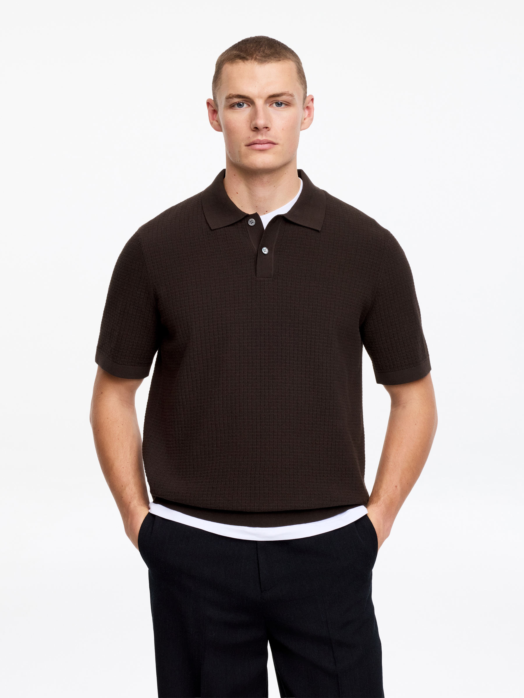 Polo en maille de coton-#3F3838-18664