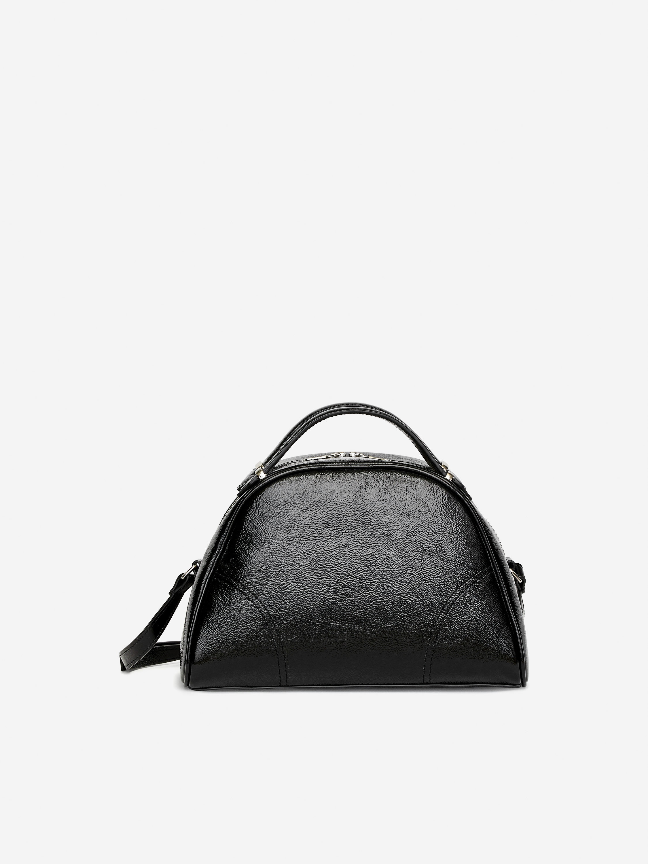 Lacquered Leather Crossbody Bag-Black-16919