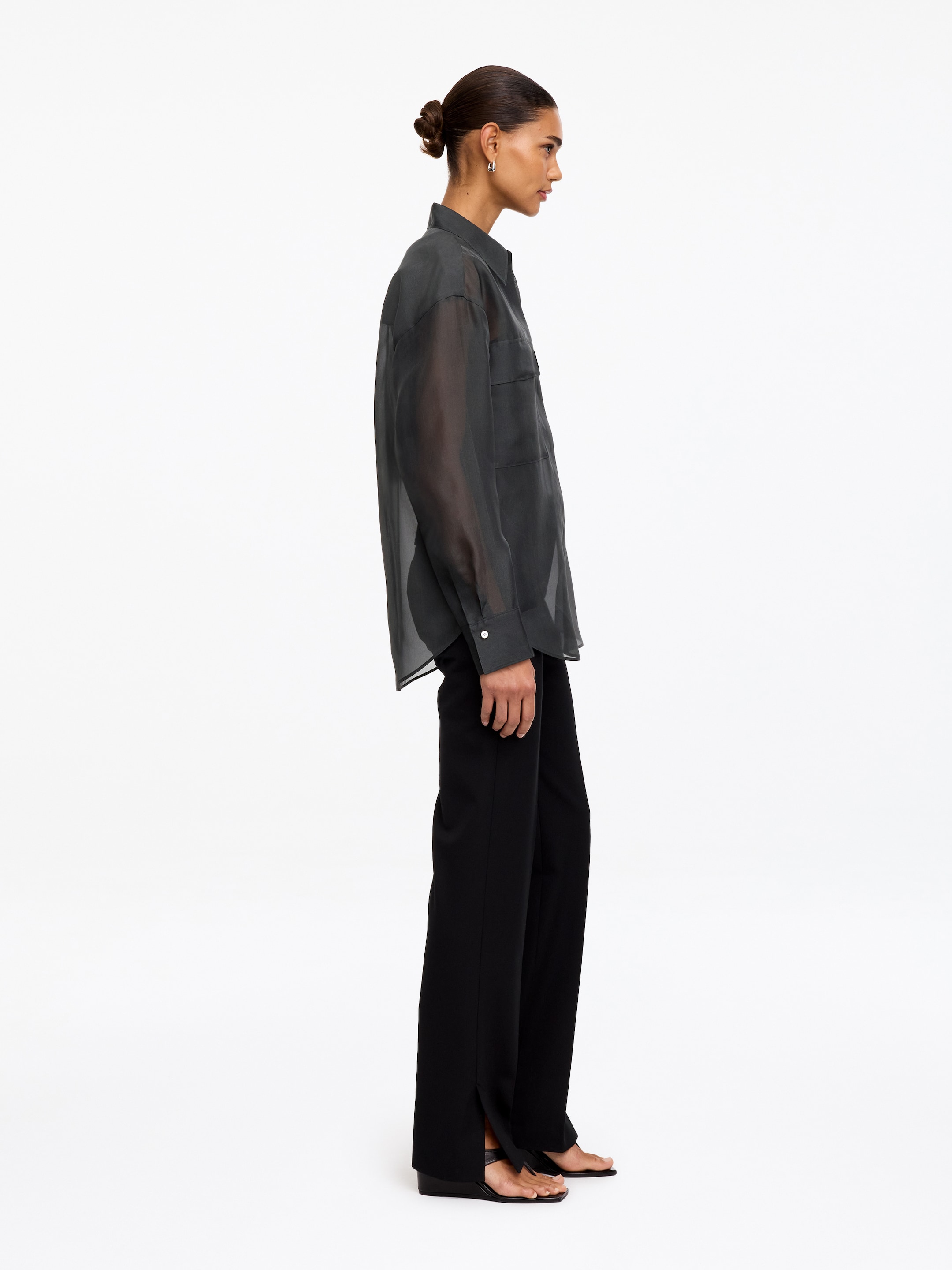 Silk Organza Shirt - Dark Grey - Loose fit - Women - StillMedia/Lookbook - 2