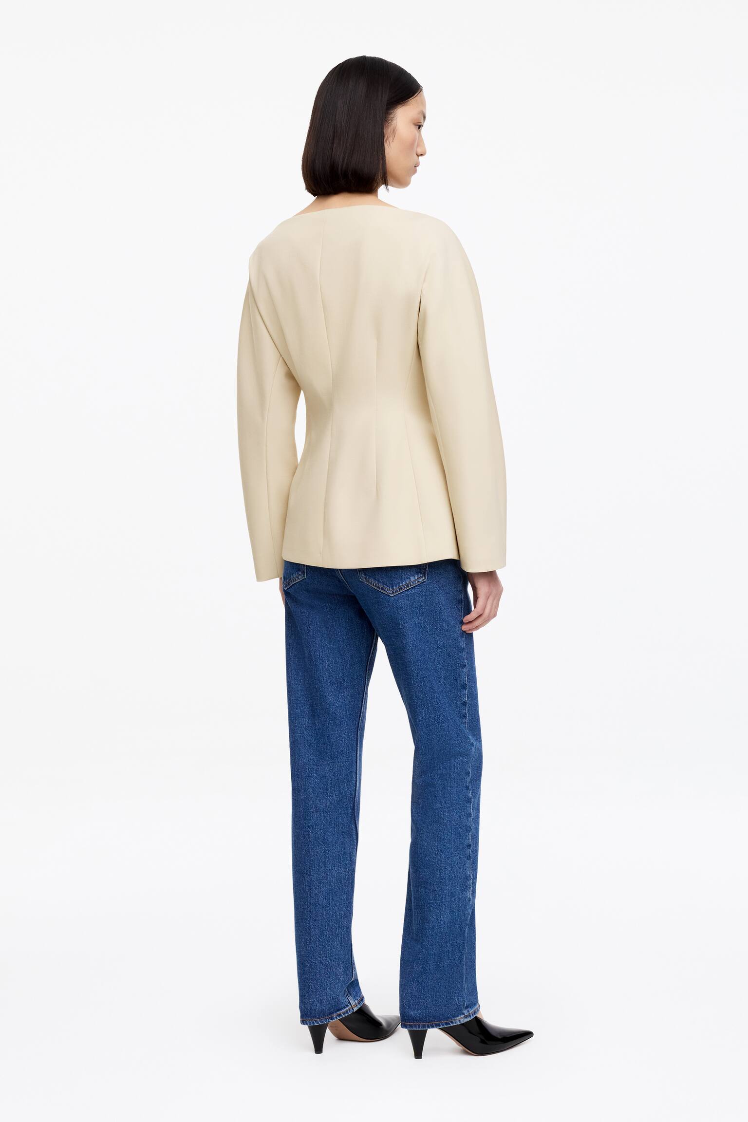 Blazer con scollo aperto - Beige/Nero - 7