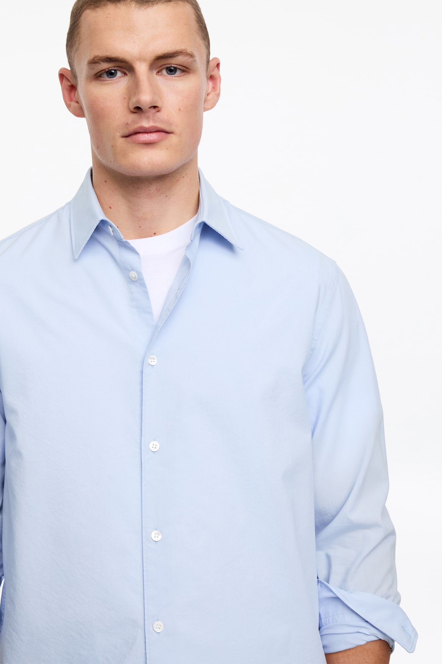 Poplinskjorta i lyocell och bomull - Ljusblå/Mörkblå - 4