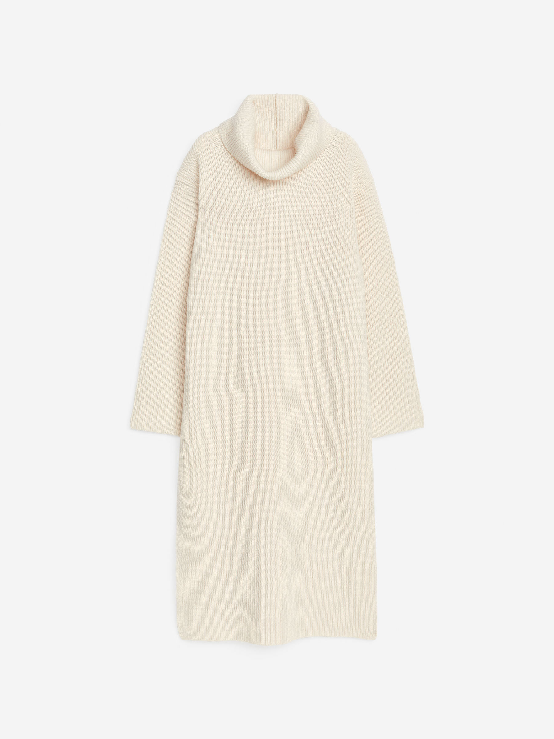 Wełniana sukienka z golfem-Biały-13345