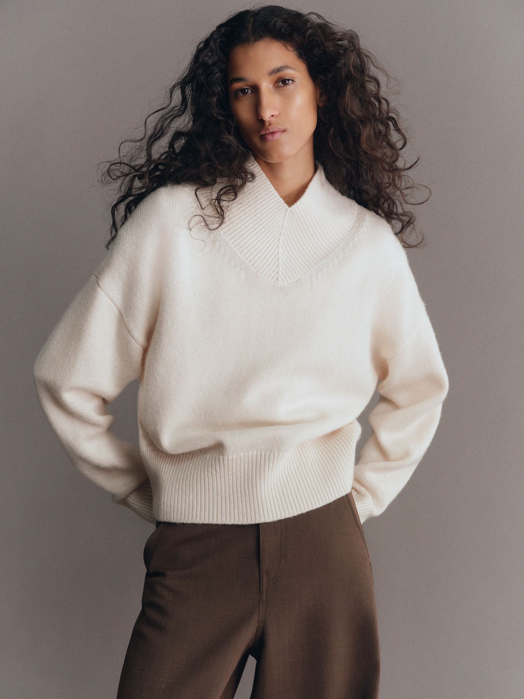 Pull en laine à col V - Blanc - Relaxed fit - Femme - StillMedia/Environmental - 1