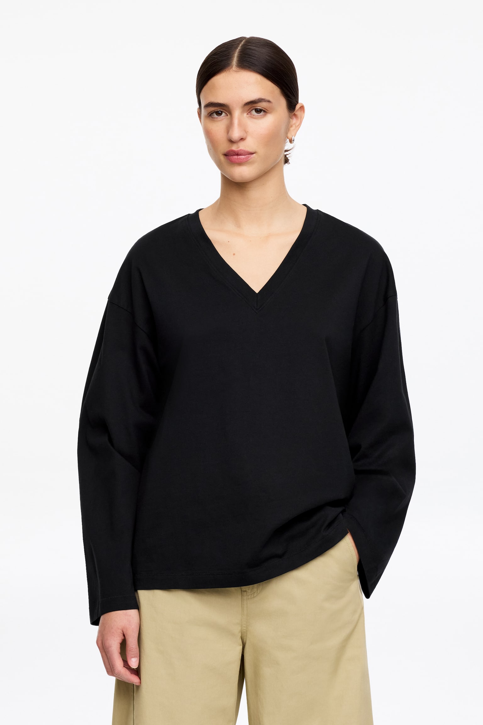 Volné Tričko S Výstřihem Do V - Černá/Bílá/Světle růžová - 1