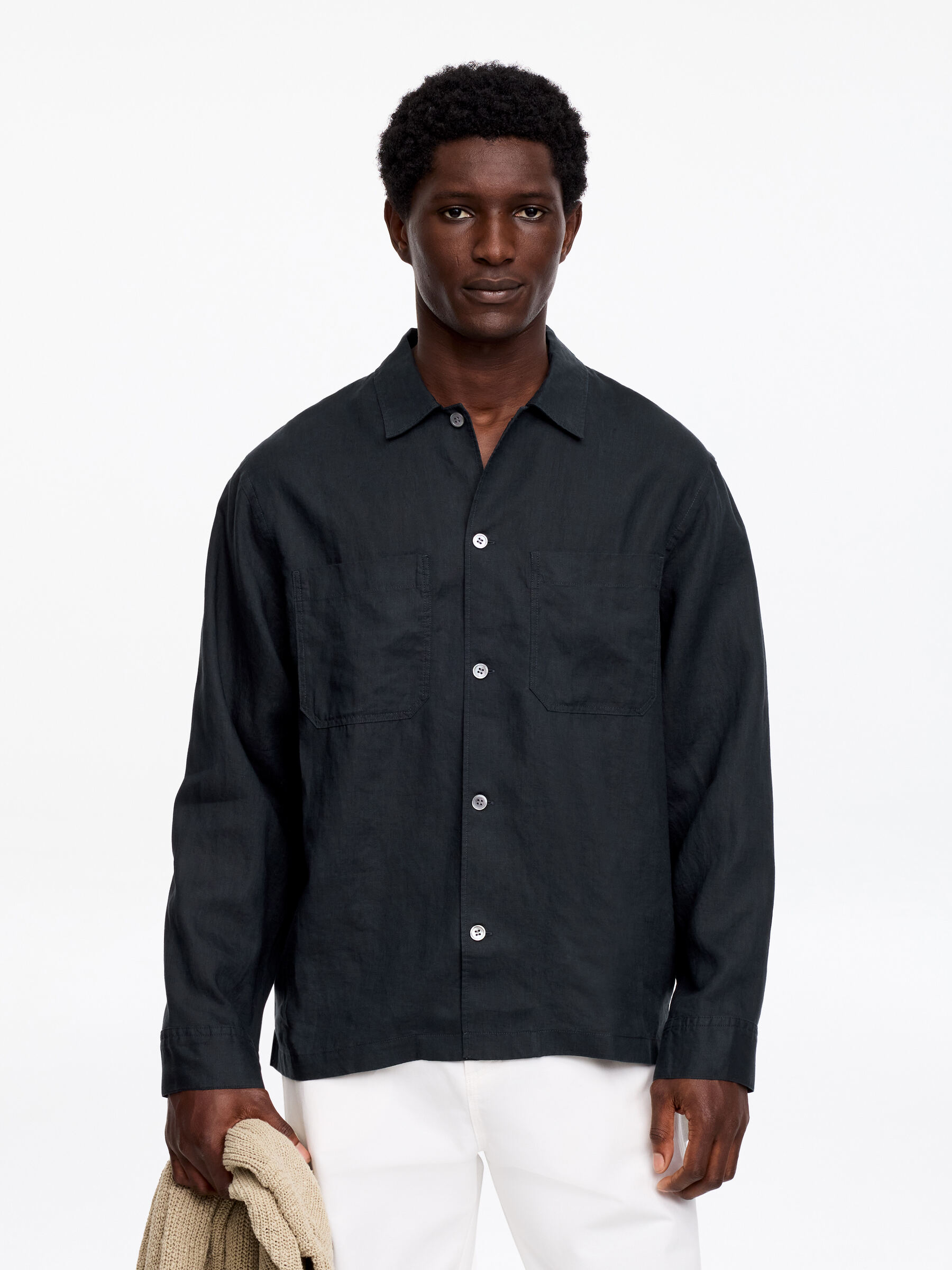 Relaxed Linen Shirt-#37383D-18839