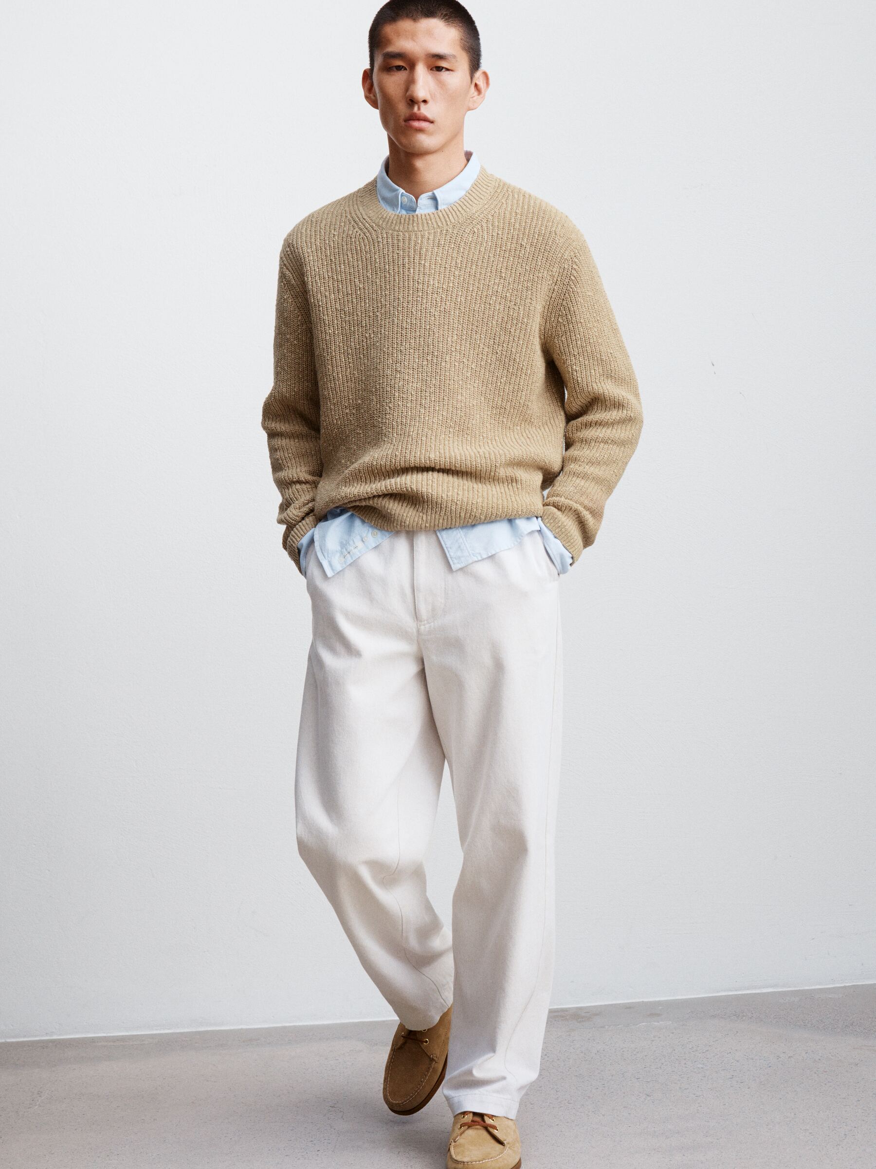 Pull en mélange de coton et lin - Beige - Regular fit - Homme - StillMedia/Environmental - 1