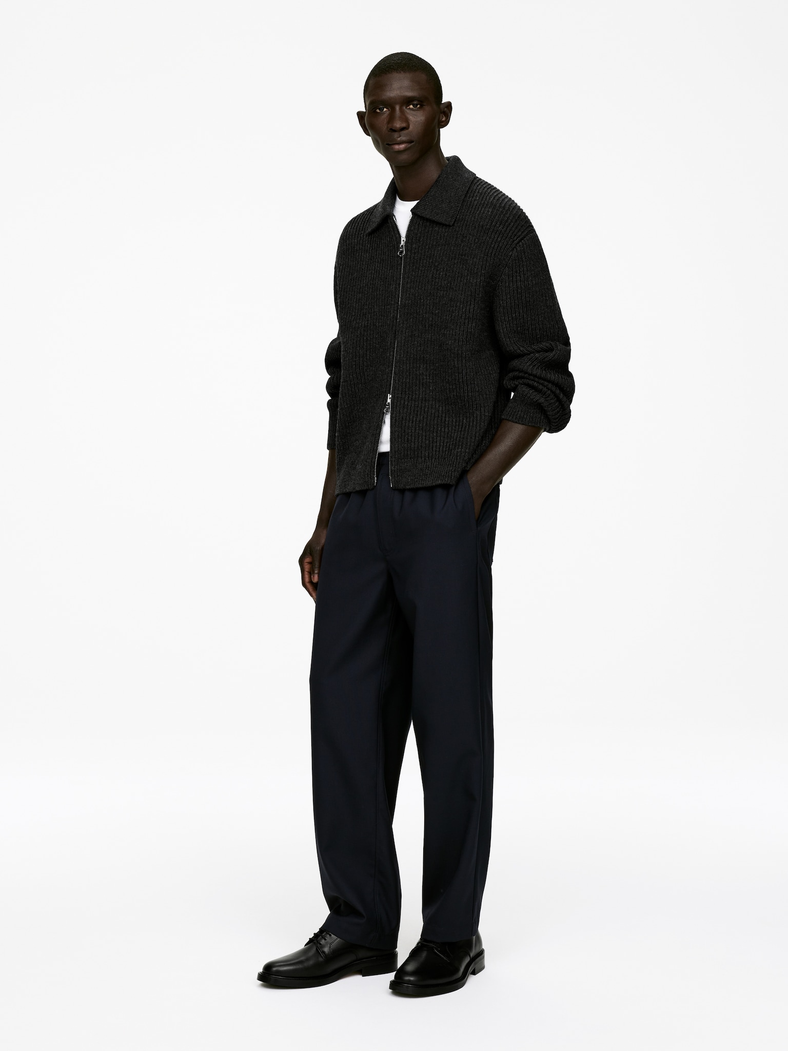 Hopsack Drawstring Trousers - Dark Blue - 4