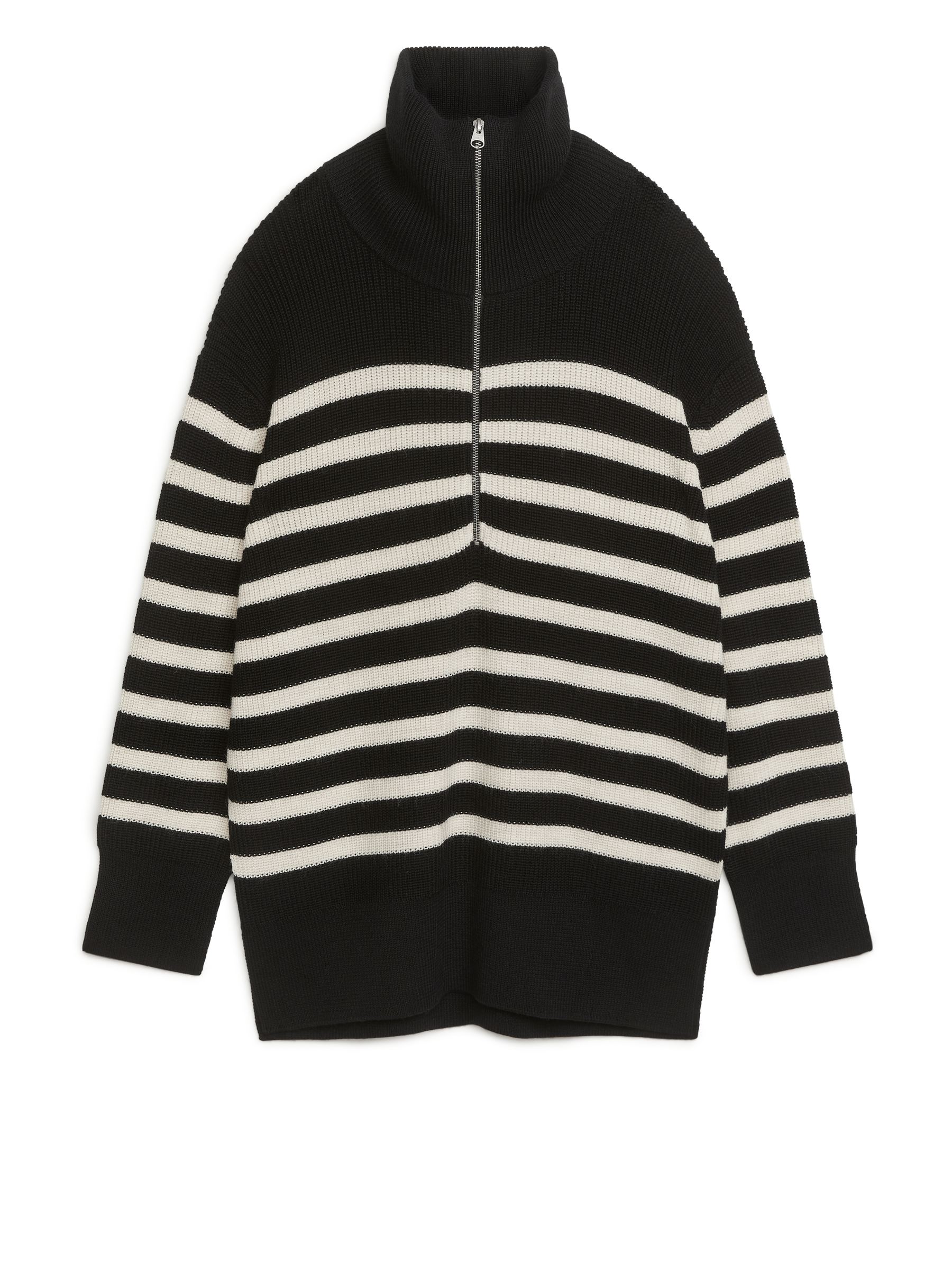 Wool Cotton Half Zip Jumper - Black/Off White - Corte relajado - Women - StillMedia/DescriptiveStillLife - 1