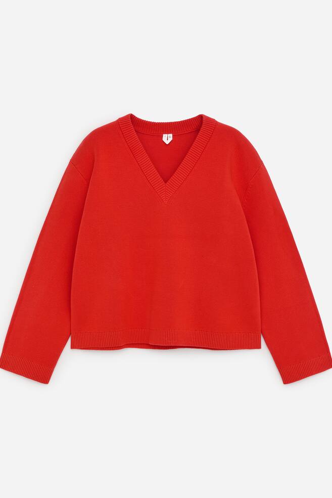 V-Neck Cotton Jumper - Red - 1