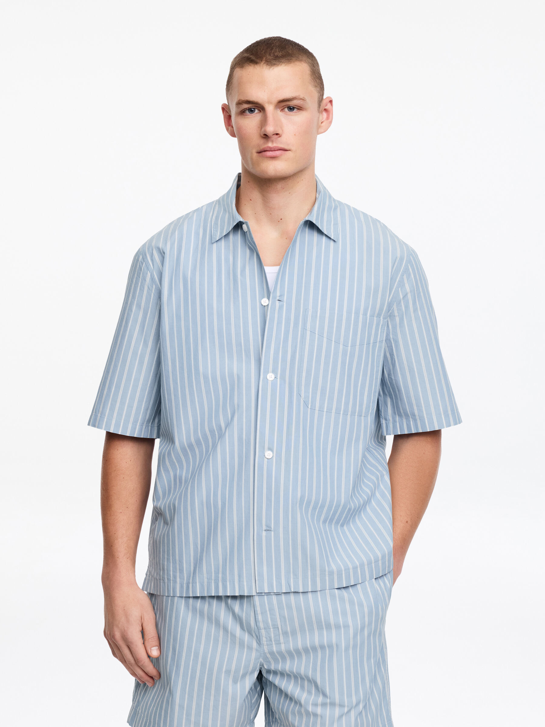 Poplin Pyjama Shirt-#8B99AA-18718