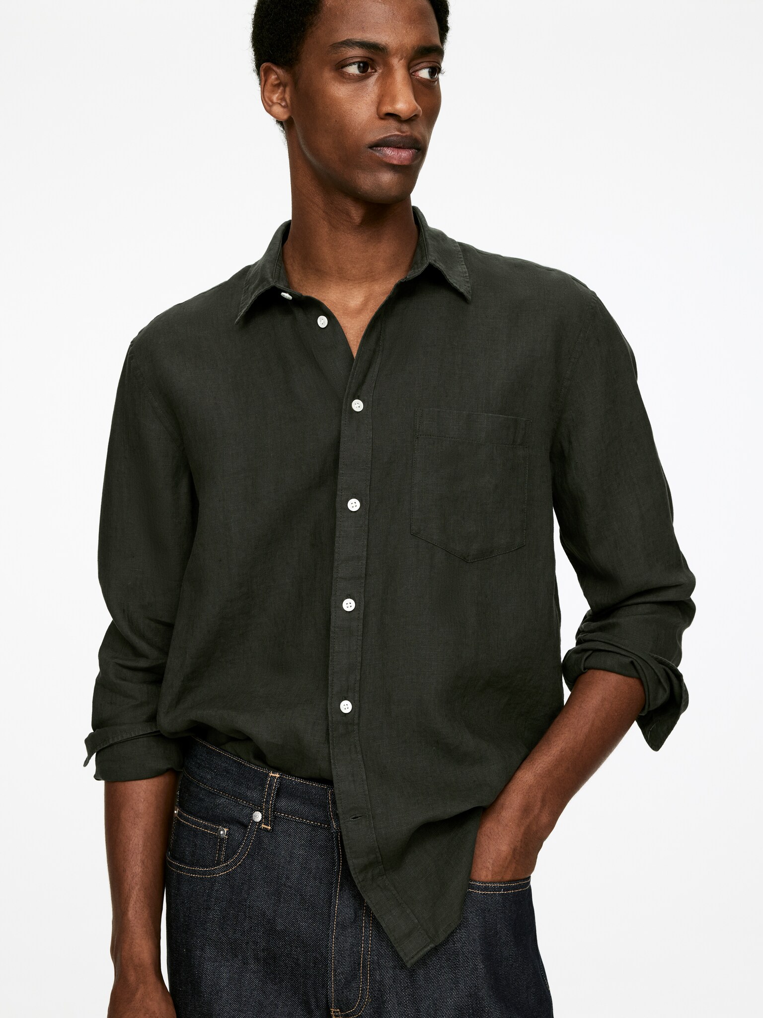 Regular-Fit Linen Shirt - Dark Green/Dark Blue/Beige/Blue/White/Dusty Green - 3