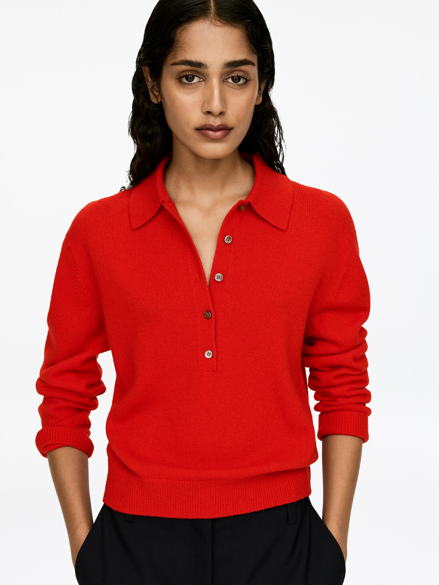 Pull polo en laine - Rouge/Gris foncé - 3