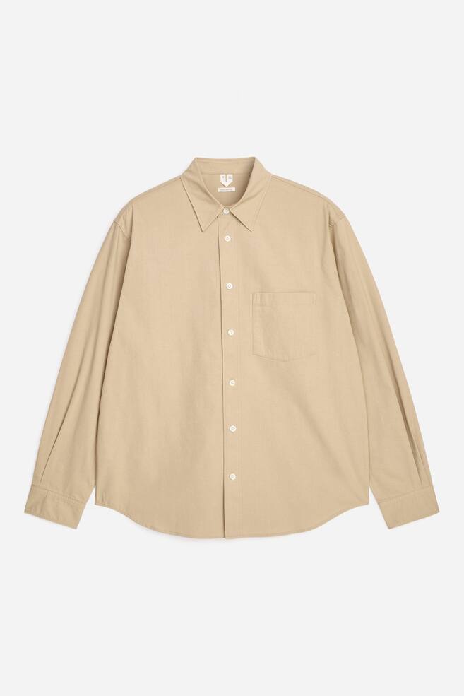 Relaxed Cotton Twill Shirt - Beige/Dark Blue - 1
