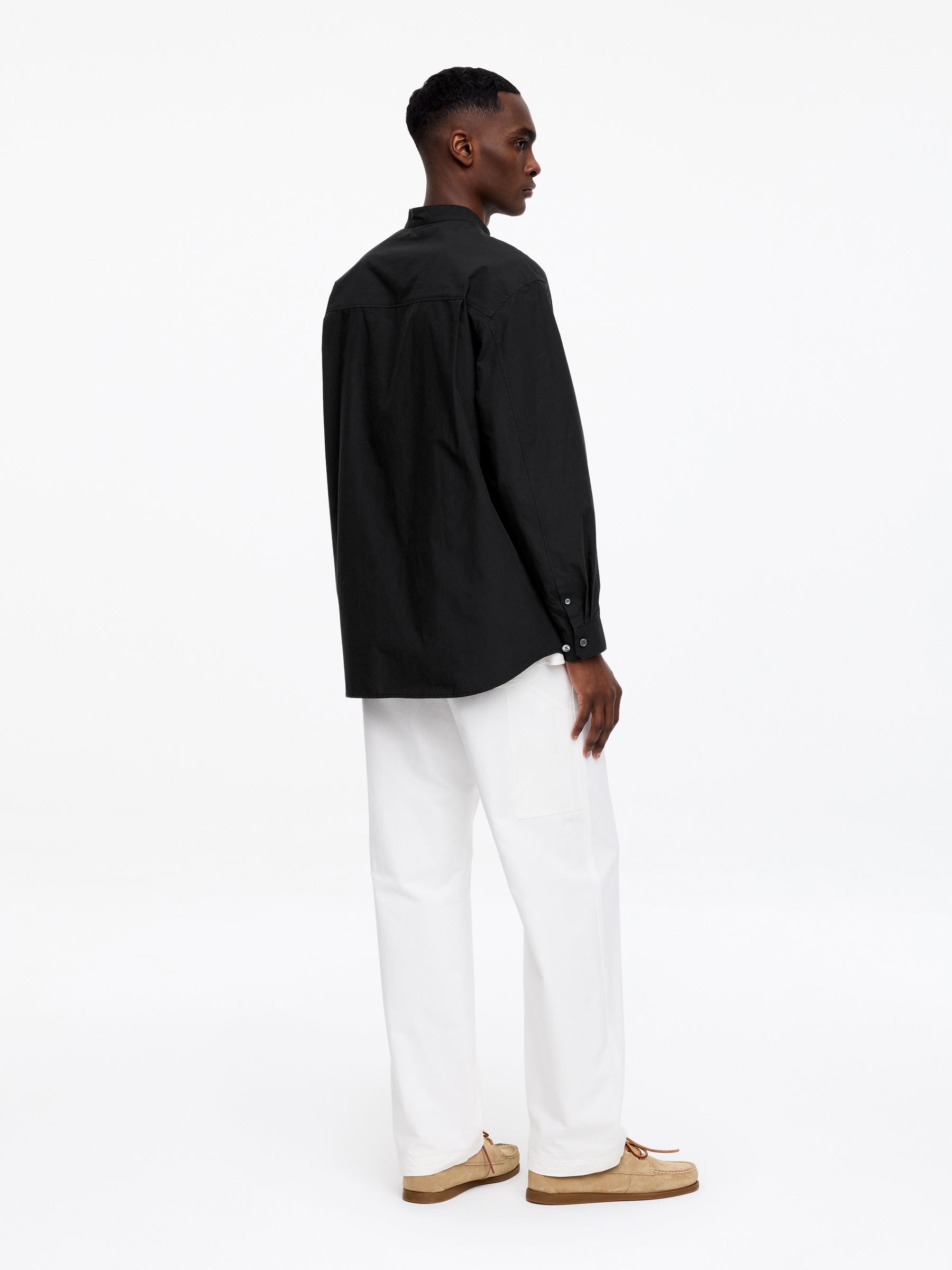 Band-Collar Poplin Shirt - Black - Relaxed fit - Men - StillMedia/Lookbook - 3