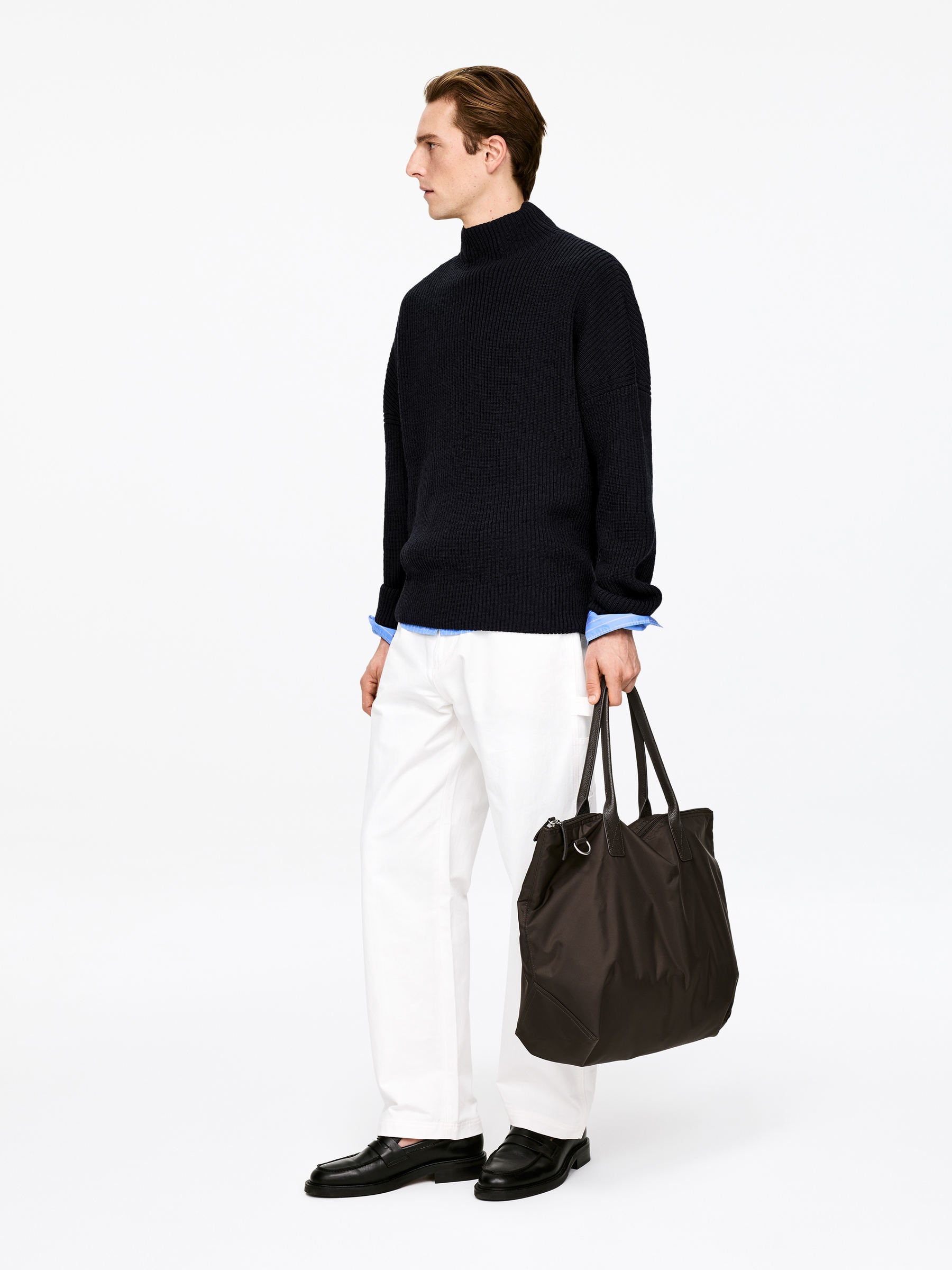 Wool Cotton Funnel-Neck Jumper - Dark Blue - Relaxed fit - Men - StillMedia/Lookbook - 6