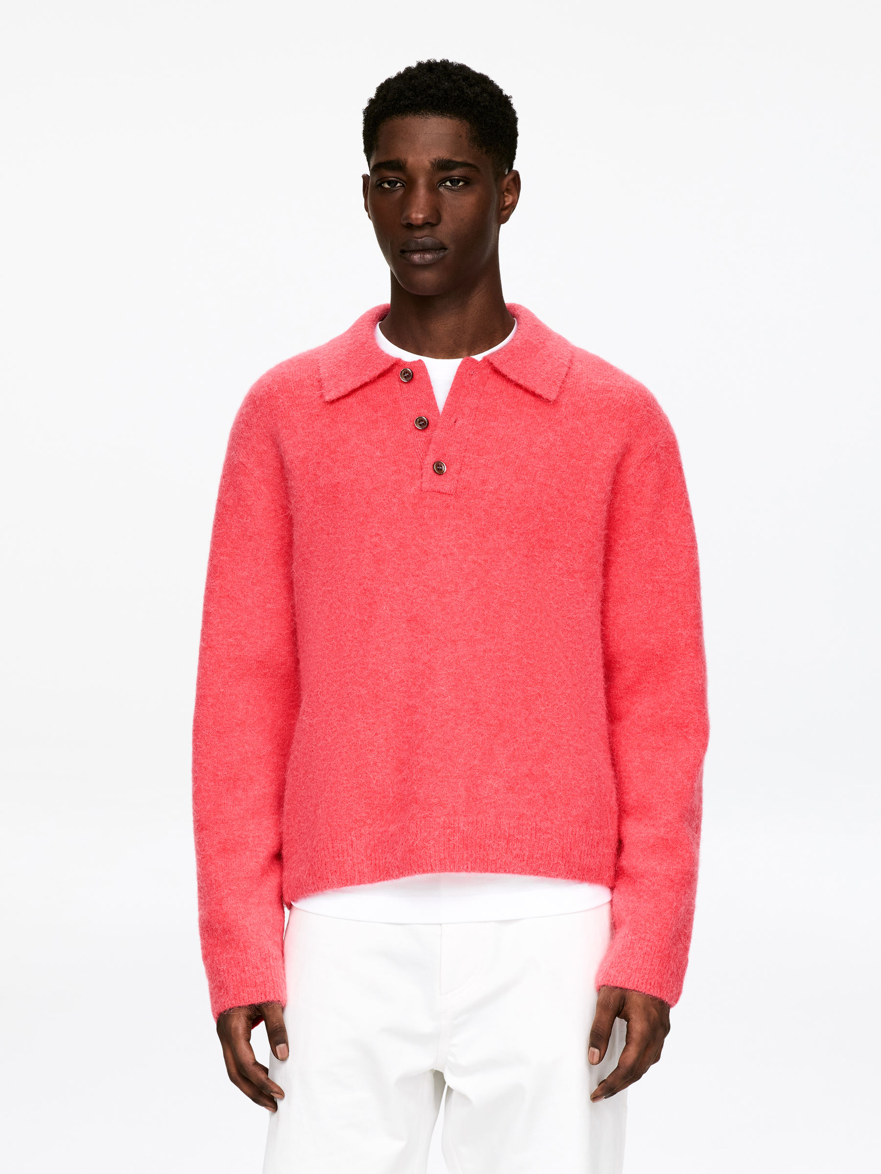 Alpaca Wool Blend Polo Shirt-#BD5963-17753