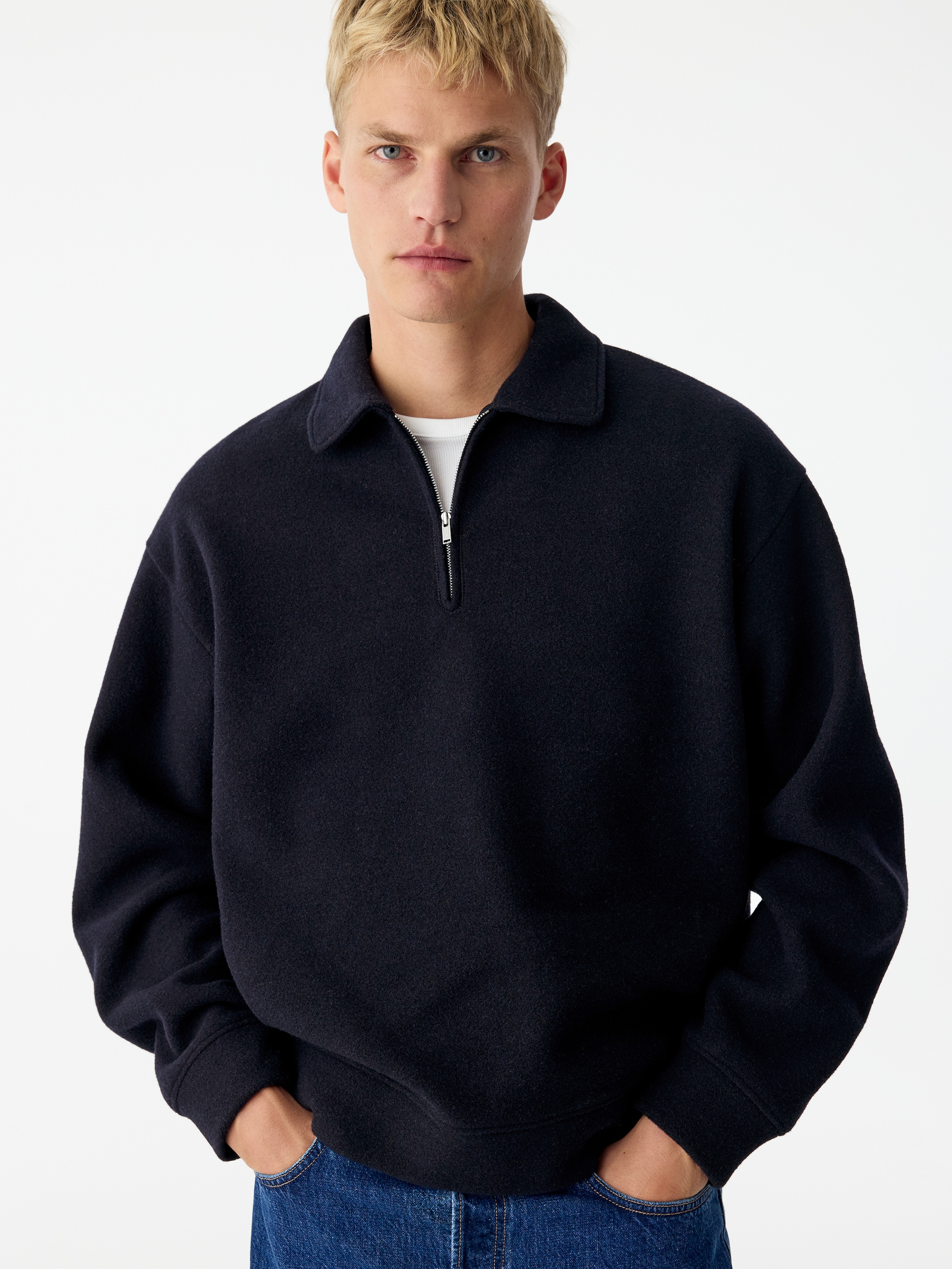 Maglione doppiato con mezza cerniera - Blu scuro - Relaxed fit - men - StillMedia/Lookbook - 5