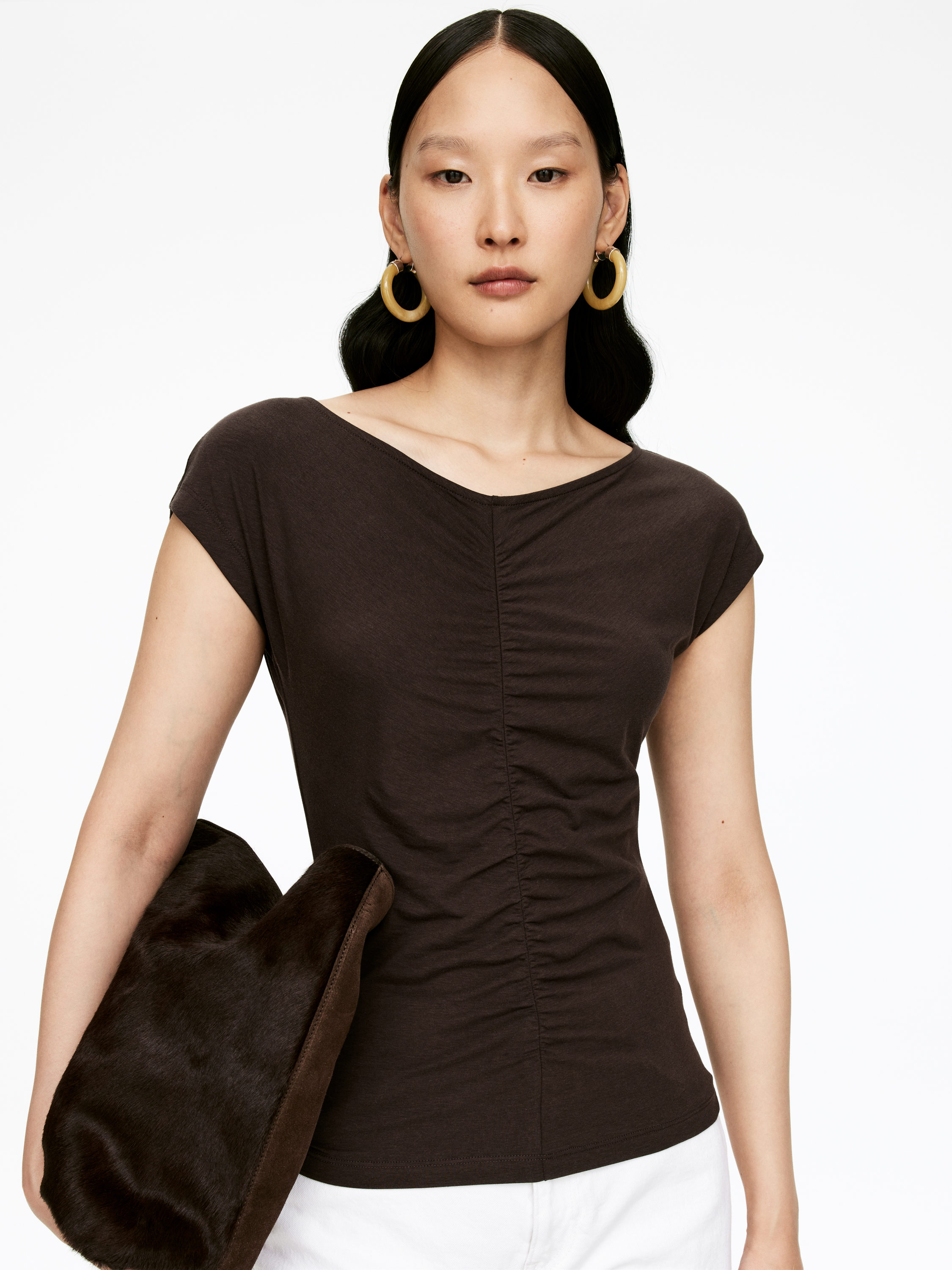Gathered Top - Dark Brown - Slim fit - Women - StillMedia/Lookbook - 4