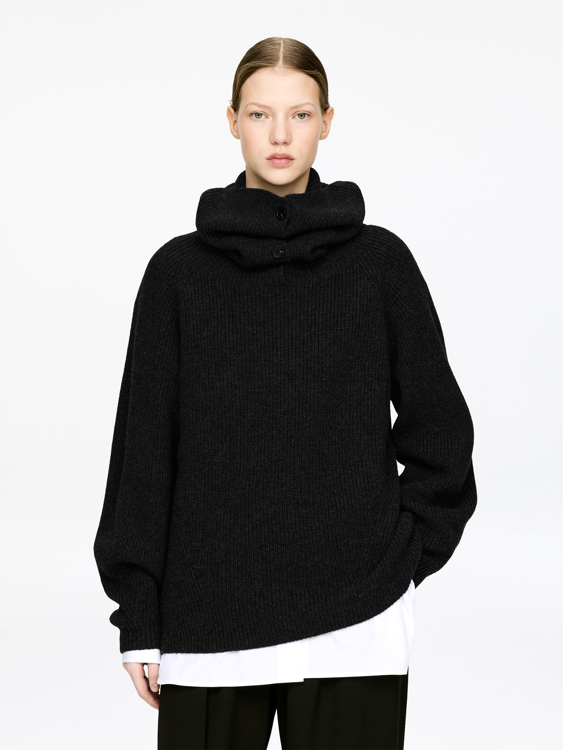 Tröja med nedvikbar krage-#42444B-17376