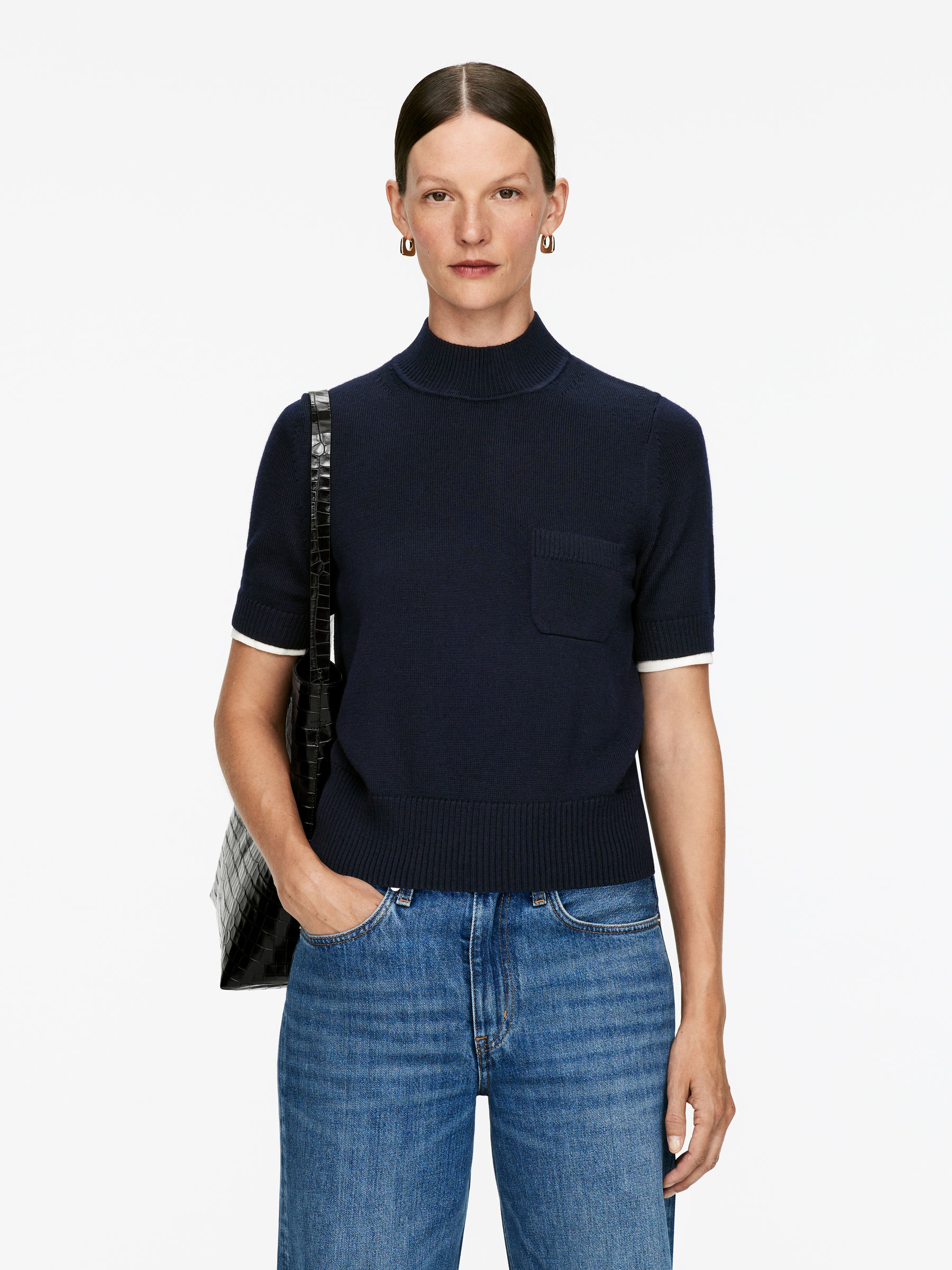 Short-Sleeve Merino Jumper - Dark Blue - Regular fit - Women - StillMedia/Lookbook - 4