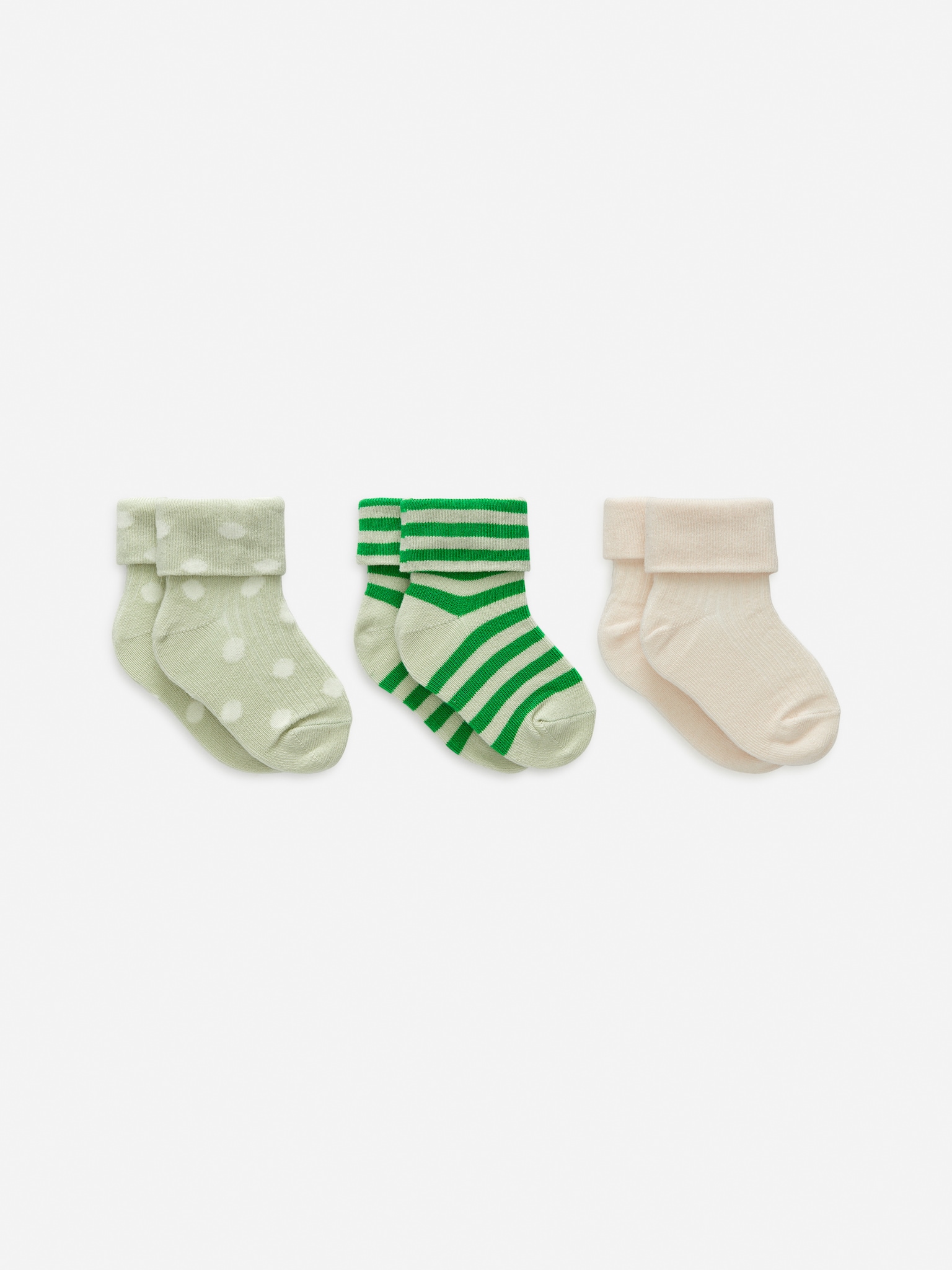 Gerippte Socken, 3er-Pack - Grün/Beige/Blau/Herzen/Cremeweiß/Rot