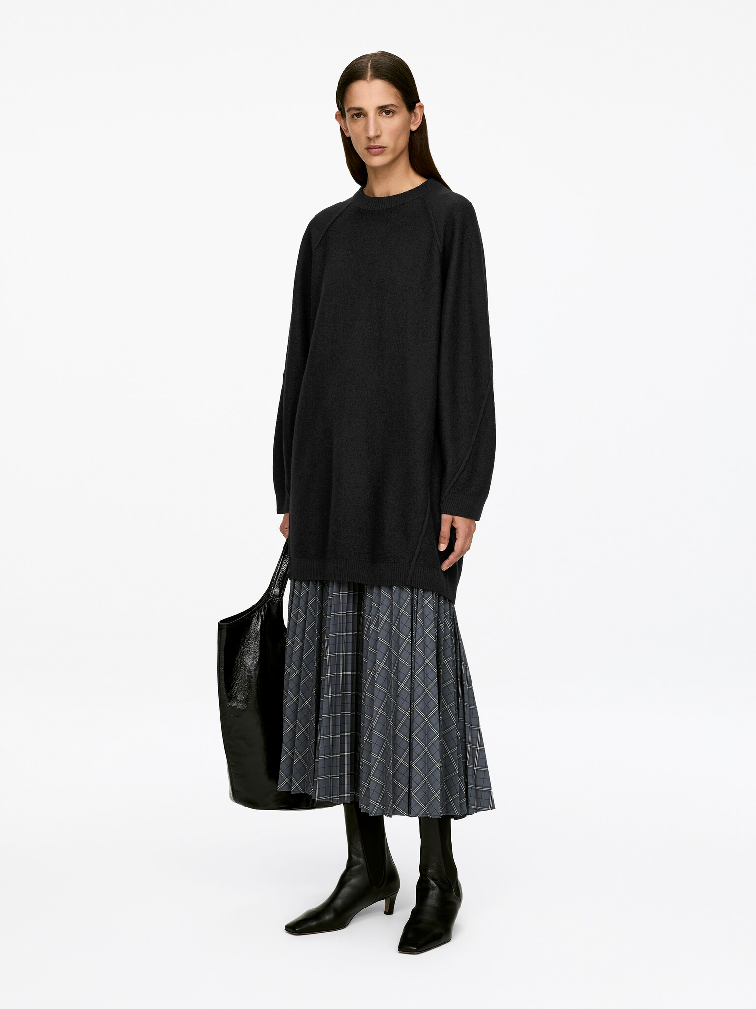 Robe courte en laine bouillie - Noir - 3