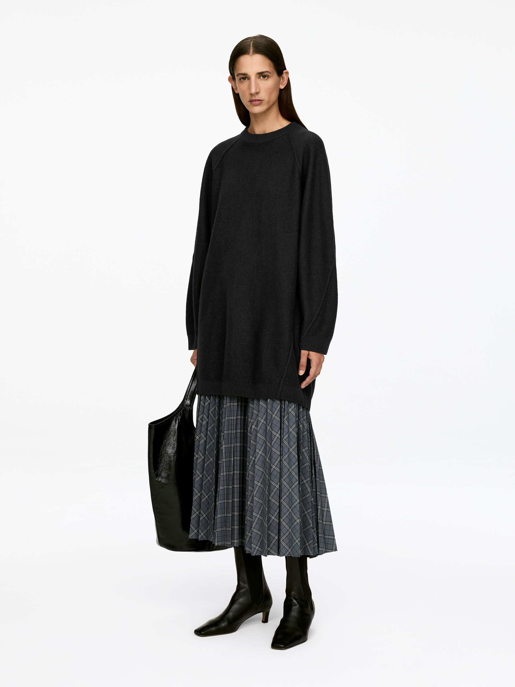 Boiled Wool Mini Dress - Black - Loose fit - Women - StillMedia/Lookbook - 3