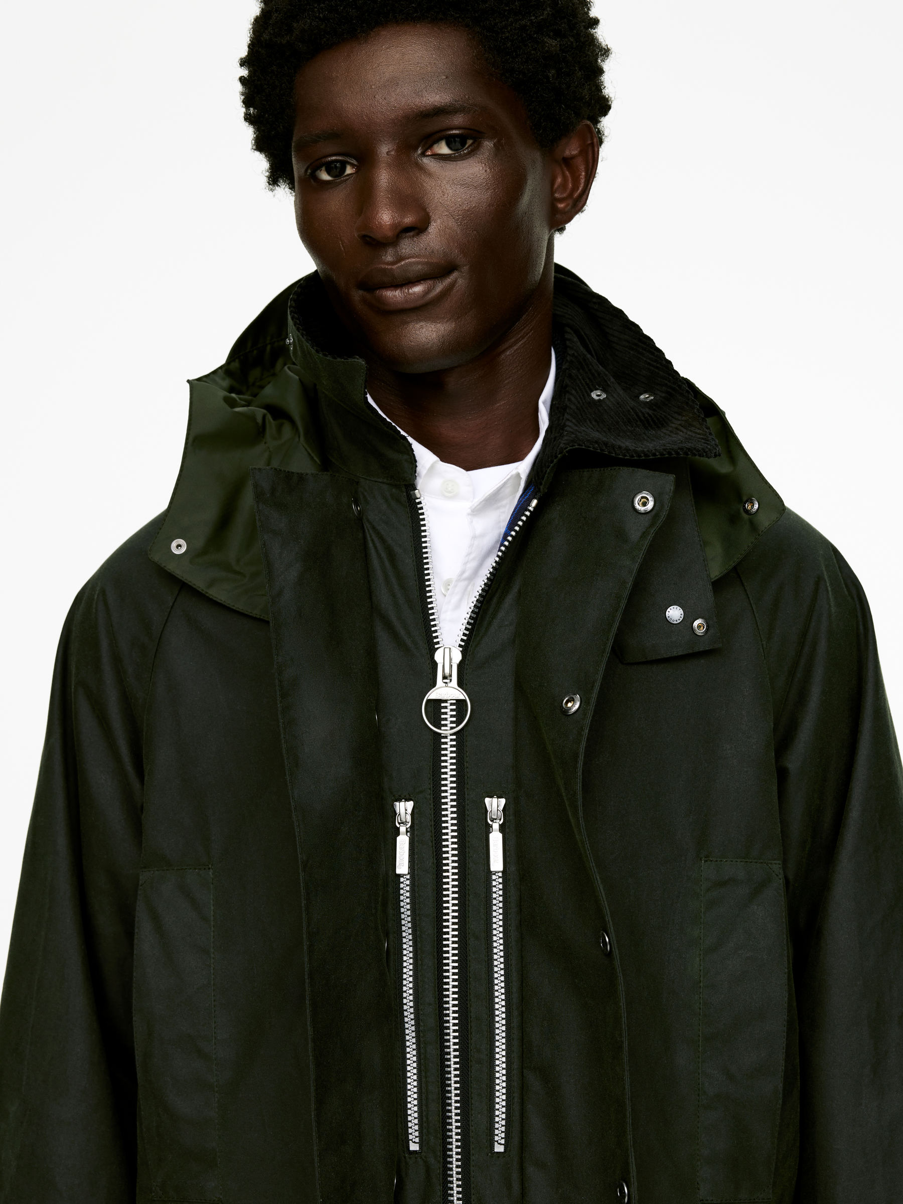 ARKET and Barbour Waxed Cotton Jacket - Dark Green/Checkered - Loose fit - Men - StillMedia/Lookbook - 8