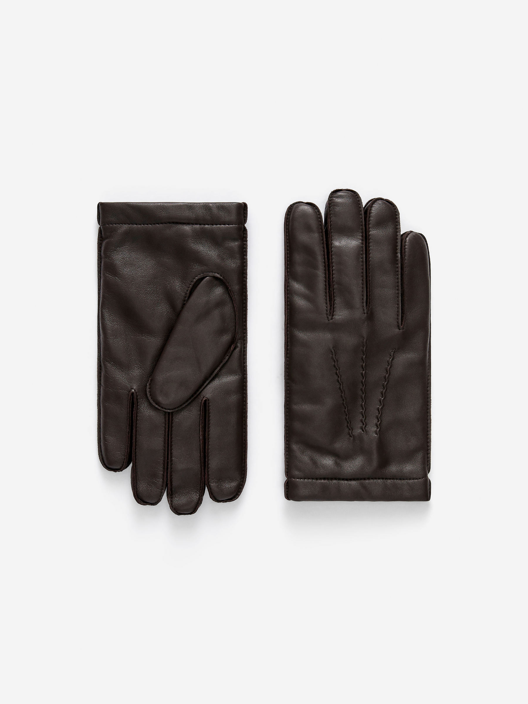 Guantes de piel forrados de lana-#3F3838-16945