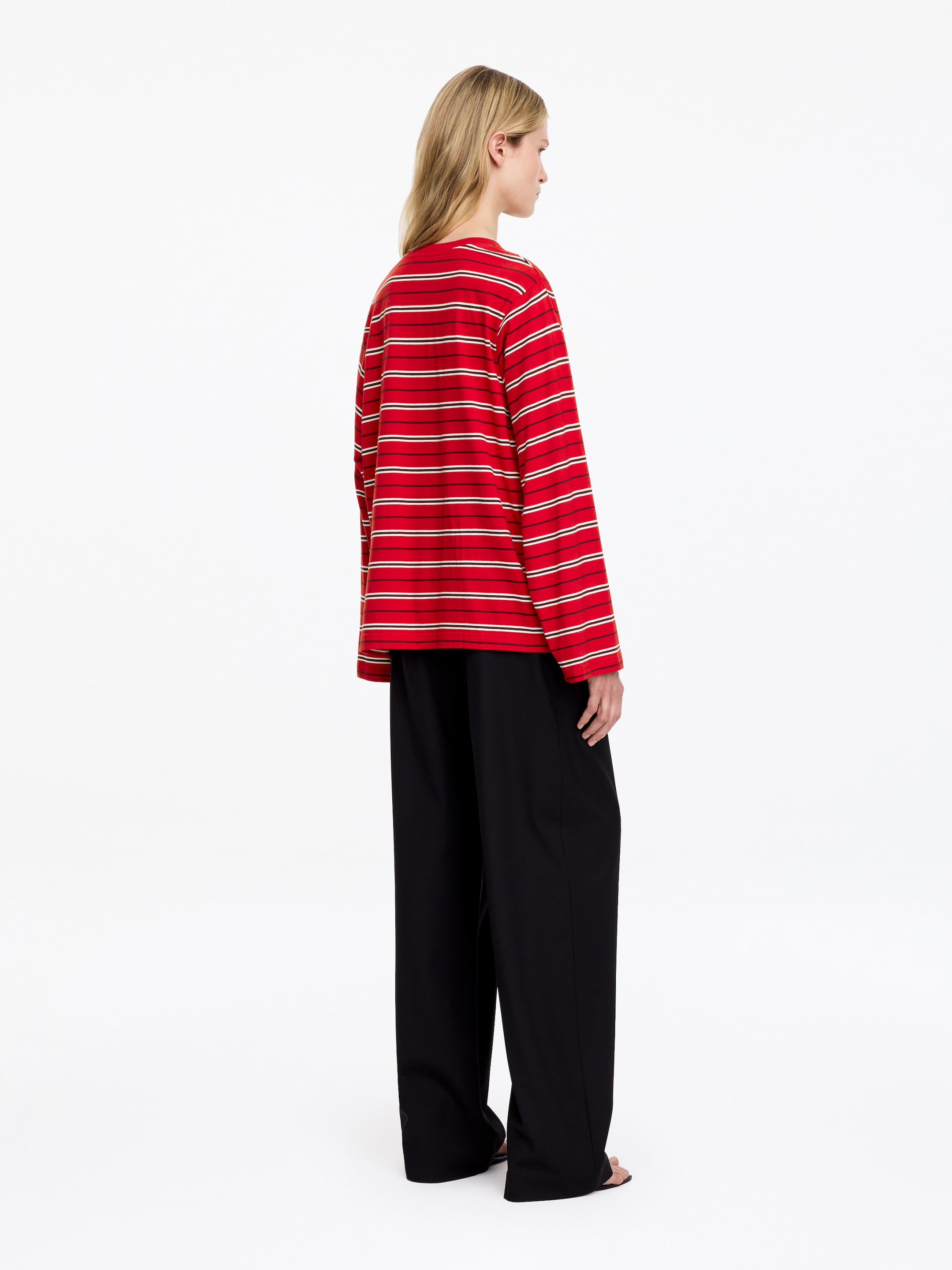 Striped Long-Sleeved T-Shirt - Red - Loose fit - women - StillMedia/Lookbook - 2