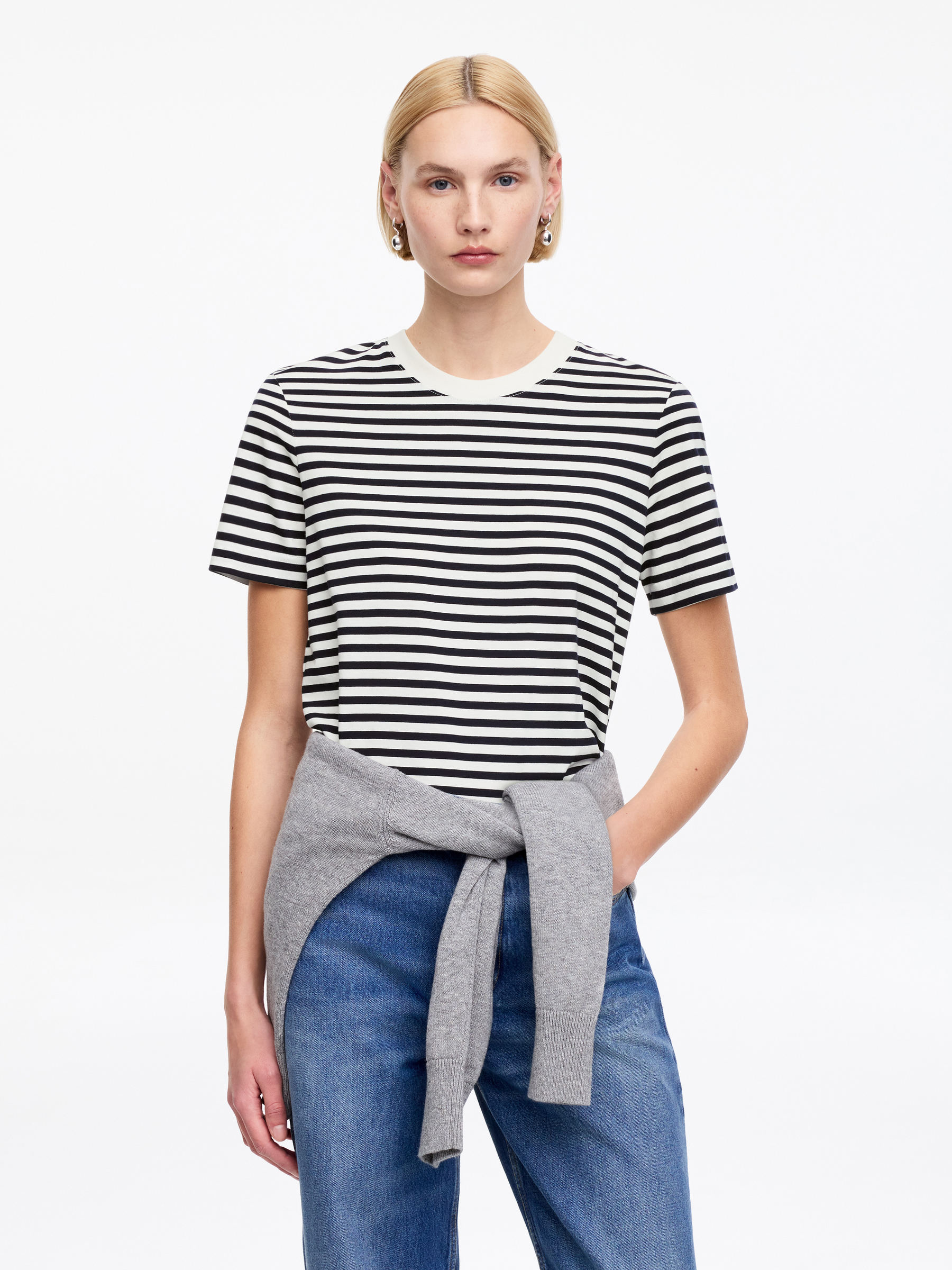 T-shirt signature LILY - Blanc/Bleu foncé - Regular fit - Femme - StillMedia/Lookbook - 14