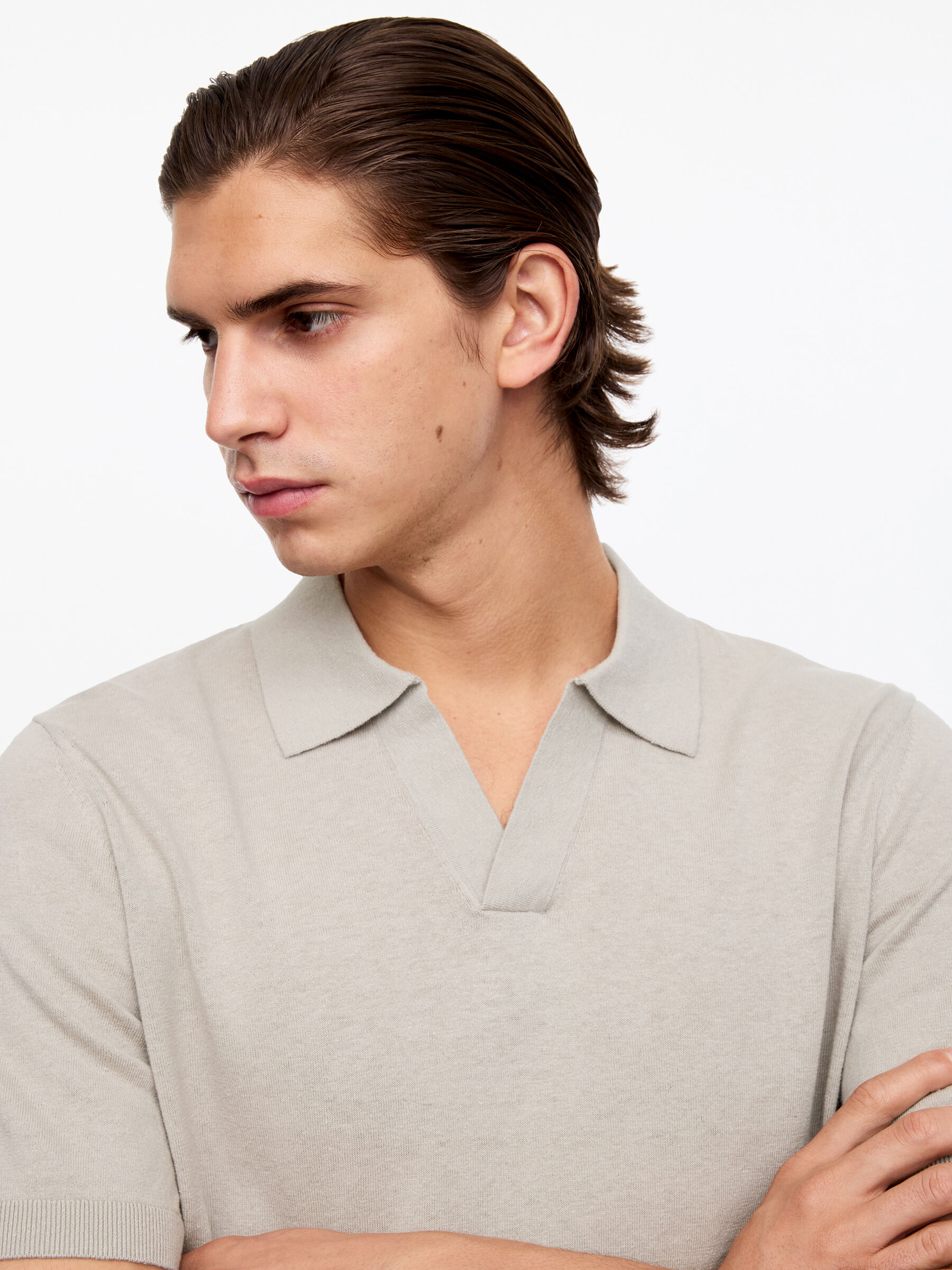 Polo de lino de algodón - Topo claro - Corte estándar - Men - StillMedia/Lookbook - 7