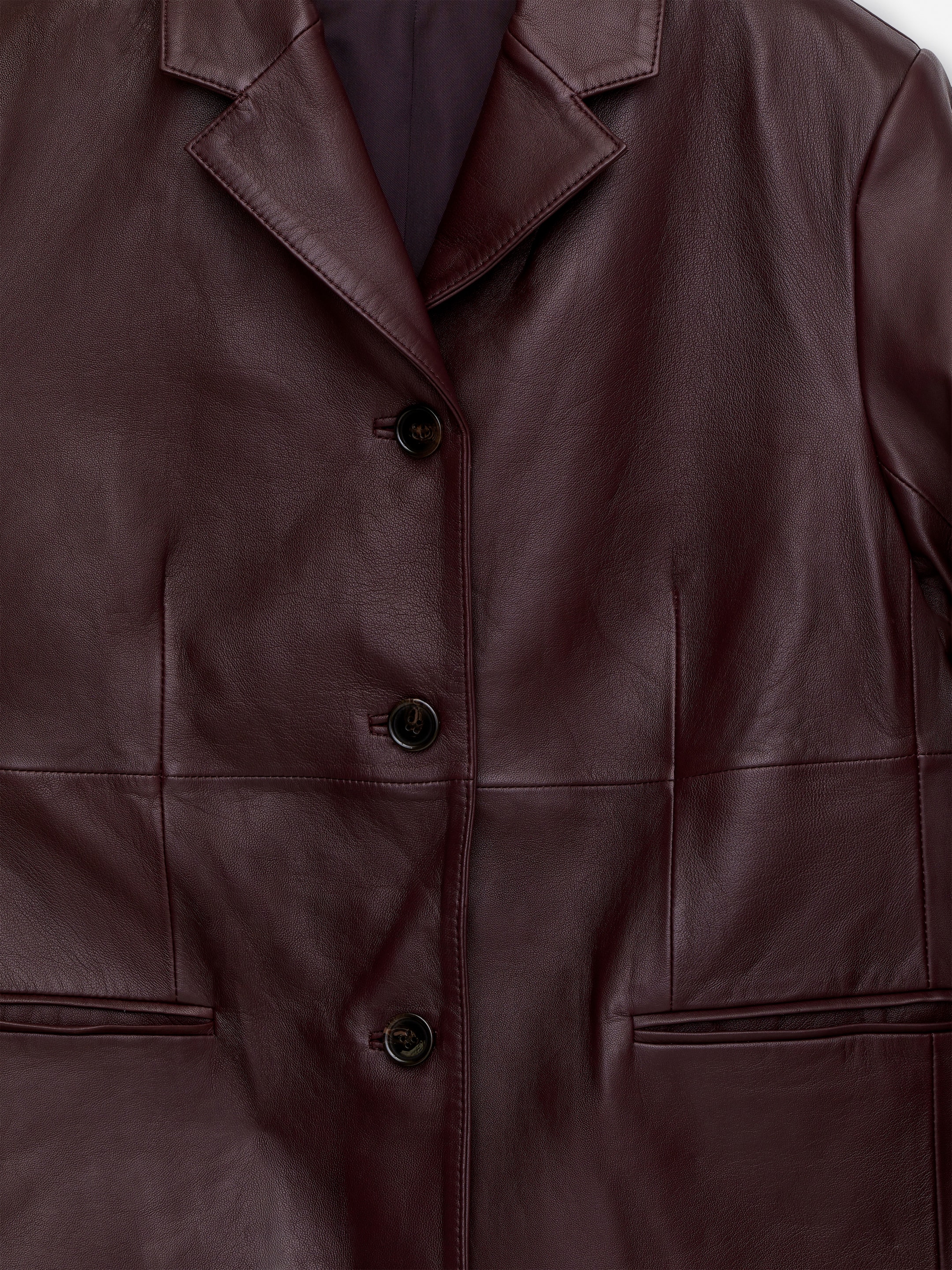 Veste en cuir à simple boutonnage - Rouge foncé - Relaxed fit - Femme - StillMedia/DescriptiveDetail - 1